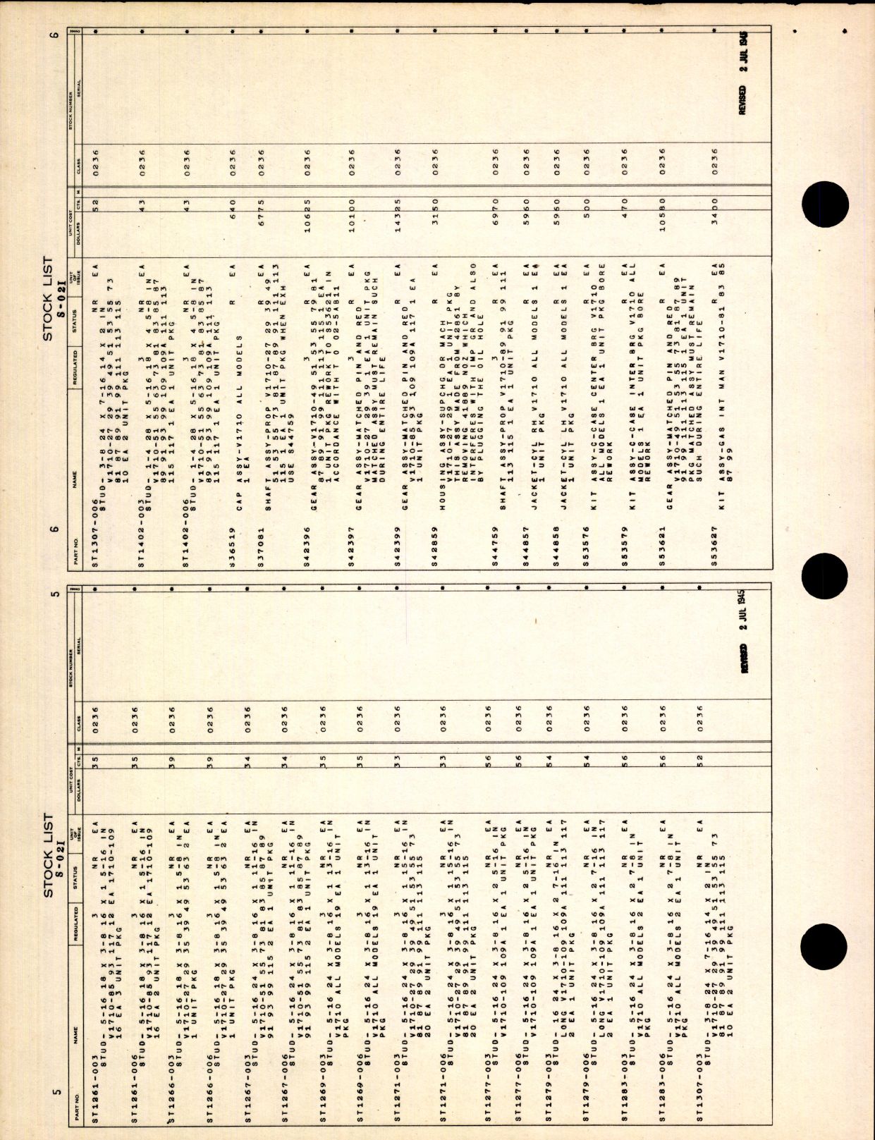 Sample page 6 from AirCorps Library document: Stock List - Parts For Allison Engines