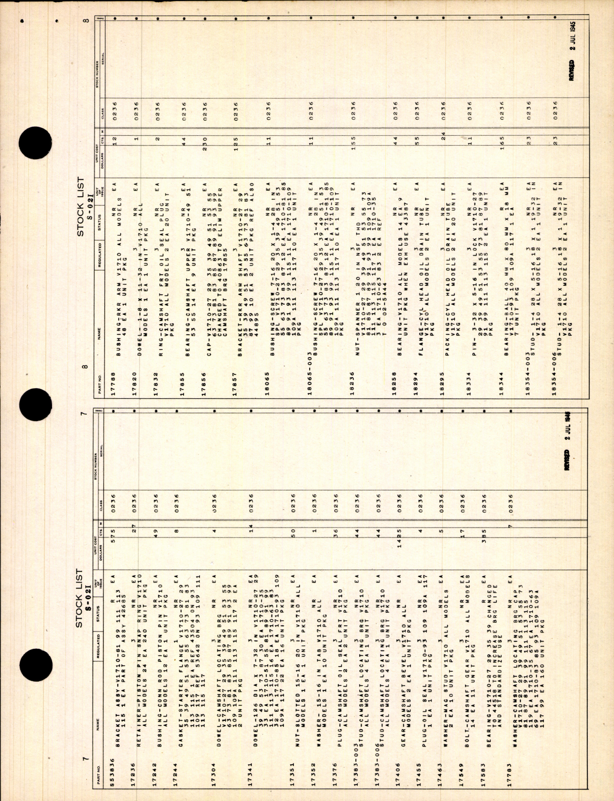 Sample page 7 from AirCorps Library document: Stock List - Parts For Allison Engines