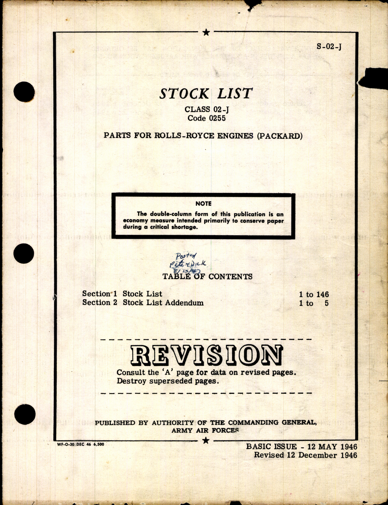 Sample page 1 from AirCorps Library document: Stock List - Parts For Rolls-Royce Engines (Packard)