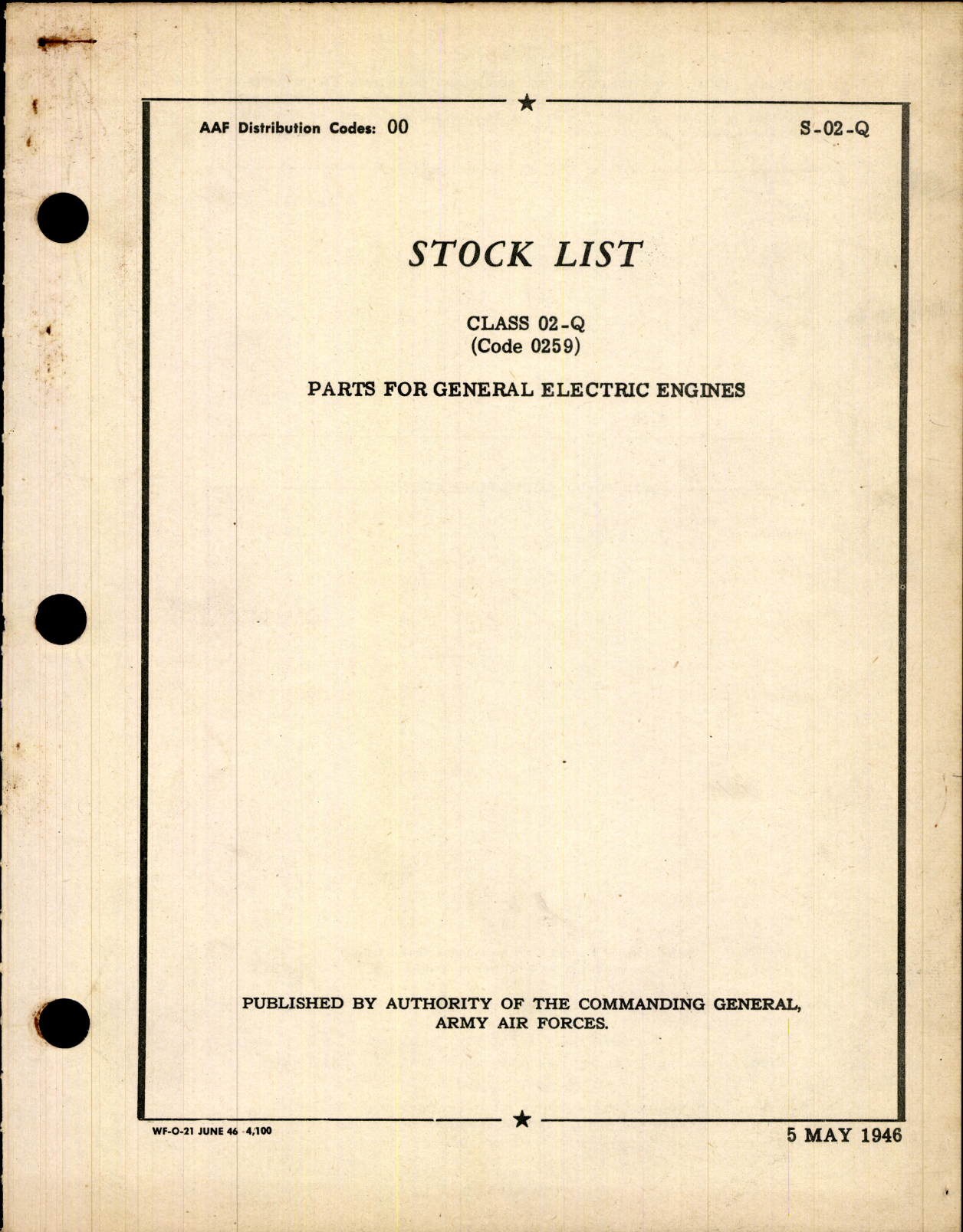 Sample page 1 from AirCorps Library document: Stock List - Parts for General Electric Engines