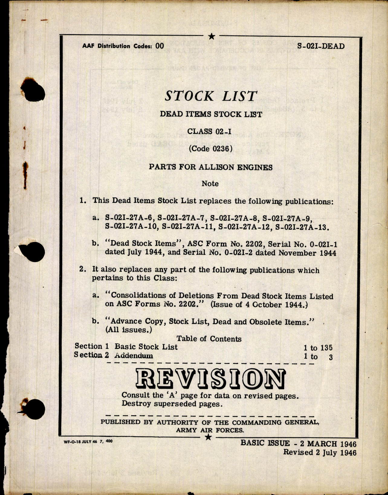 Sample page 1 from AirCorps Library document: Dead Items Stock List Parts For Allison Engines