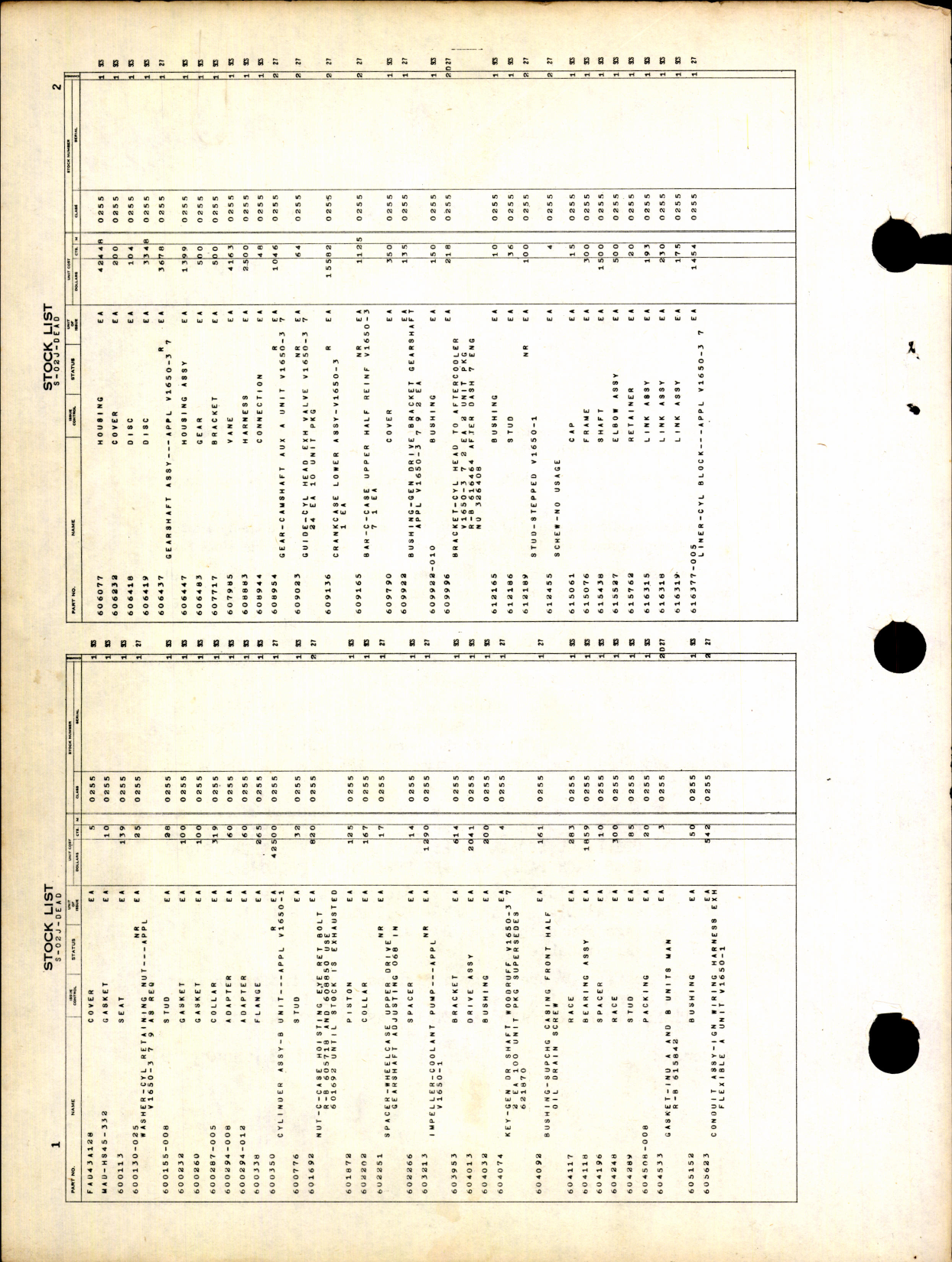 Sample page 4 from AirCorps Library document: Dead Items Stock List Parts For Rolls-Royce Engines (Packard)