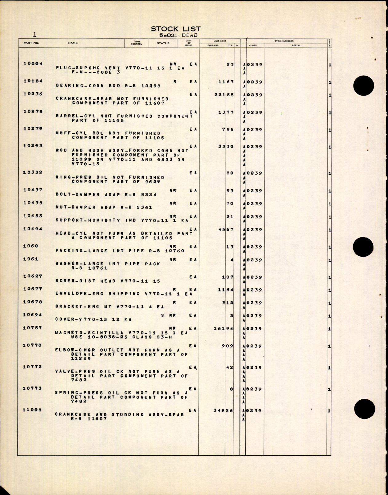 Sample page 4 from AirCorps Library document: Dead Items Stock List Parts For Ranger Engines