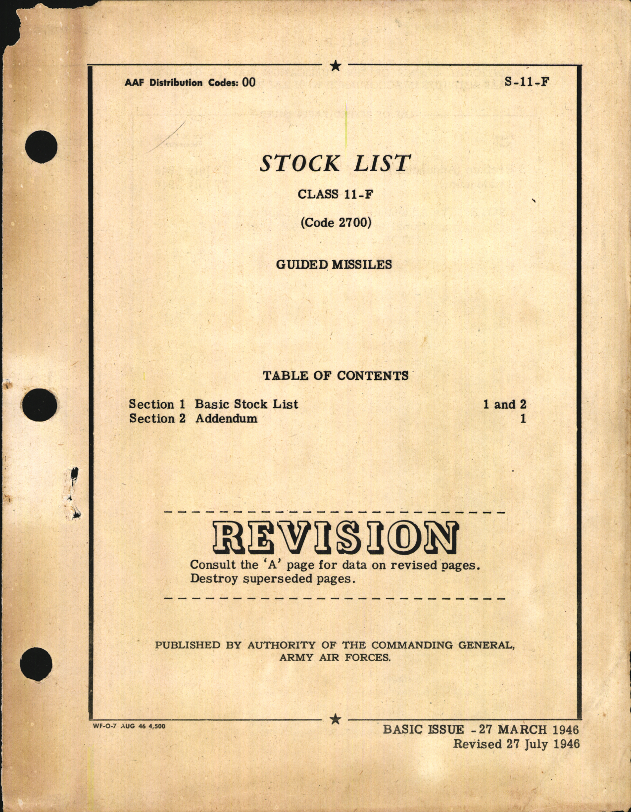 Sample page 1 from AirCorps Library document: Stock List Guided Missiles