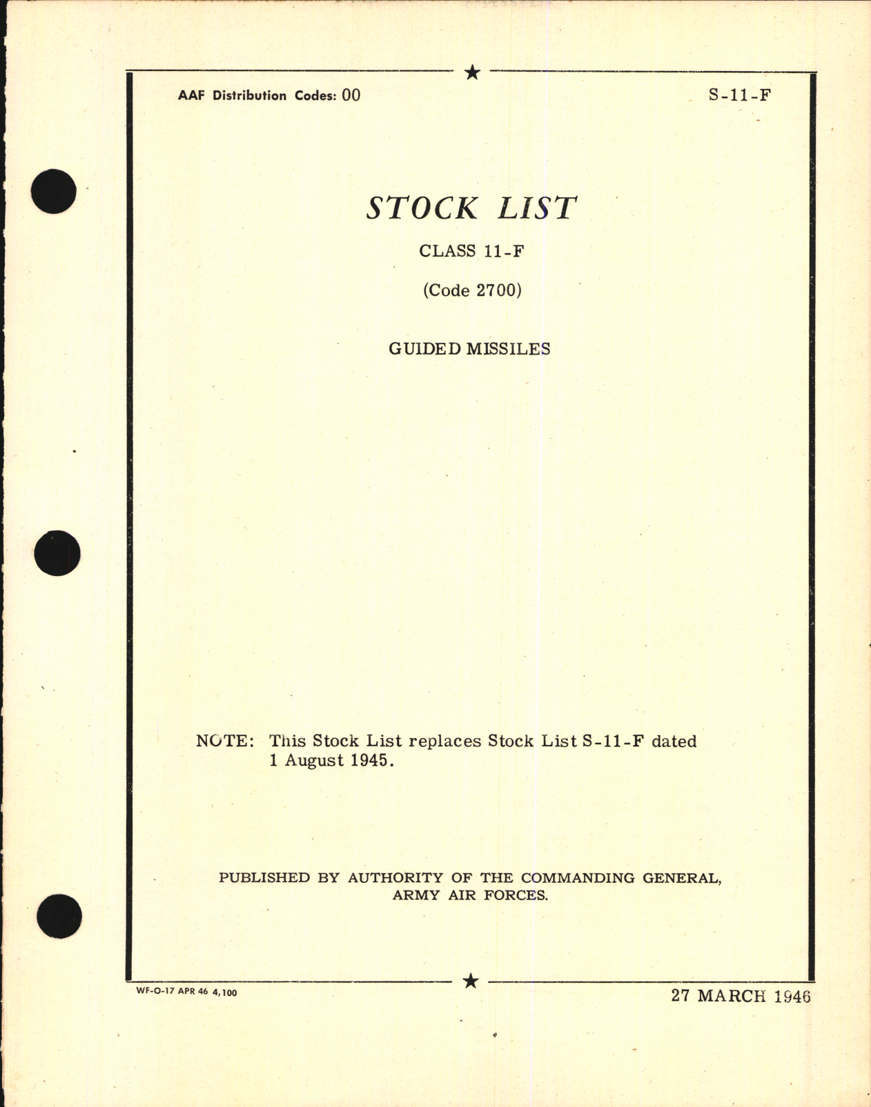 Sample page 1 from AirCorps Library document: Stock List Guided Missiles