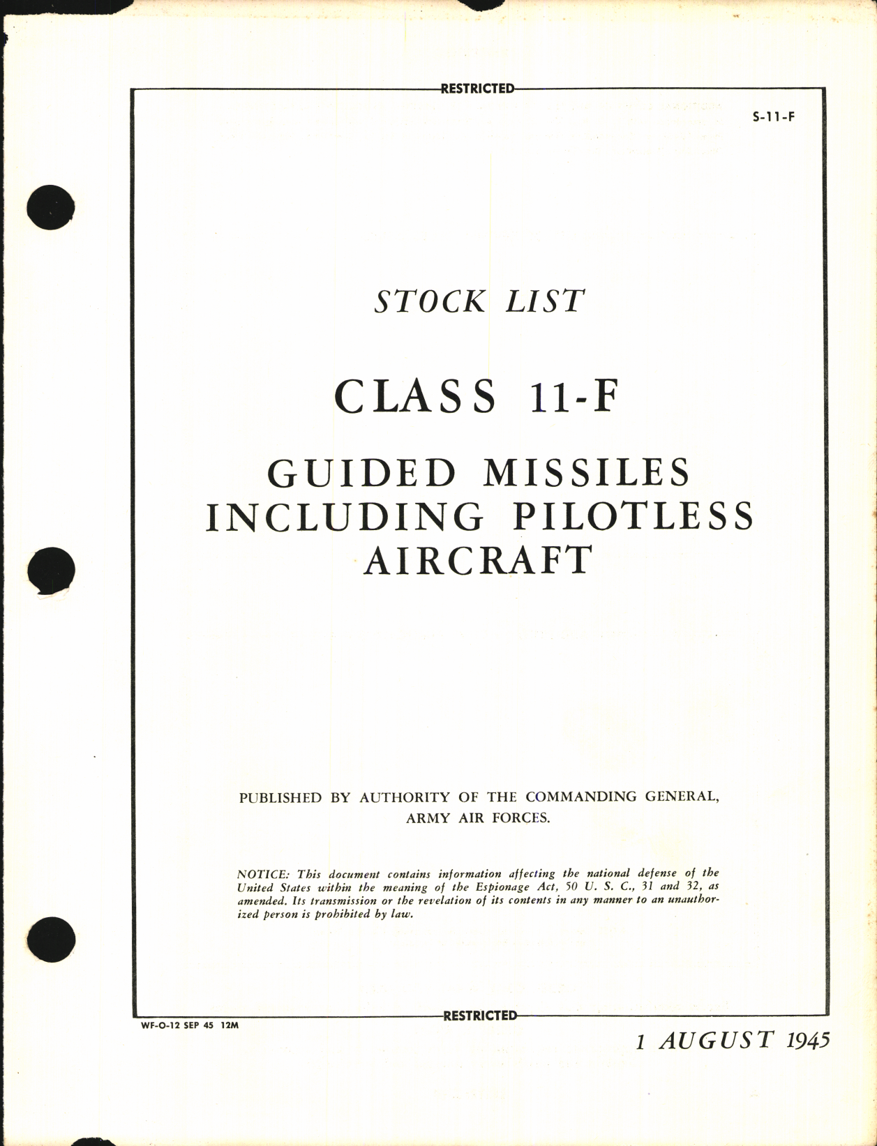 Sample page 1 from AirCorps Library document: Stock List Guided Missiles Including Pilotless Aircraft