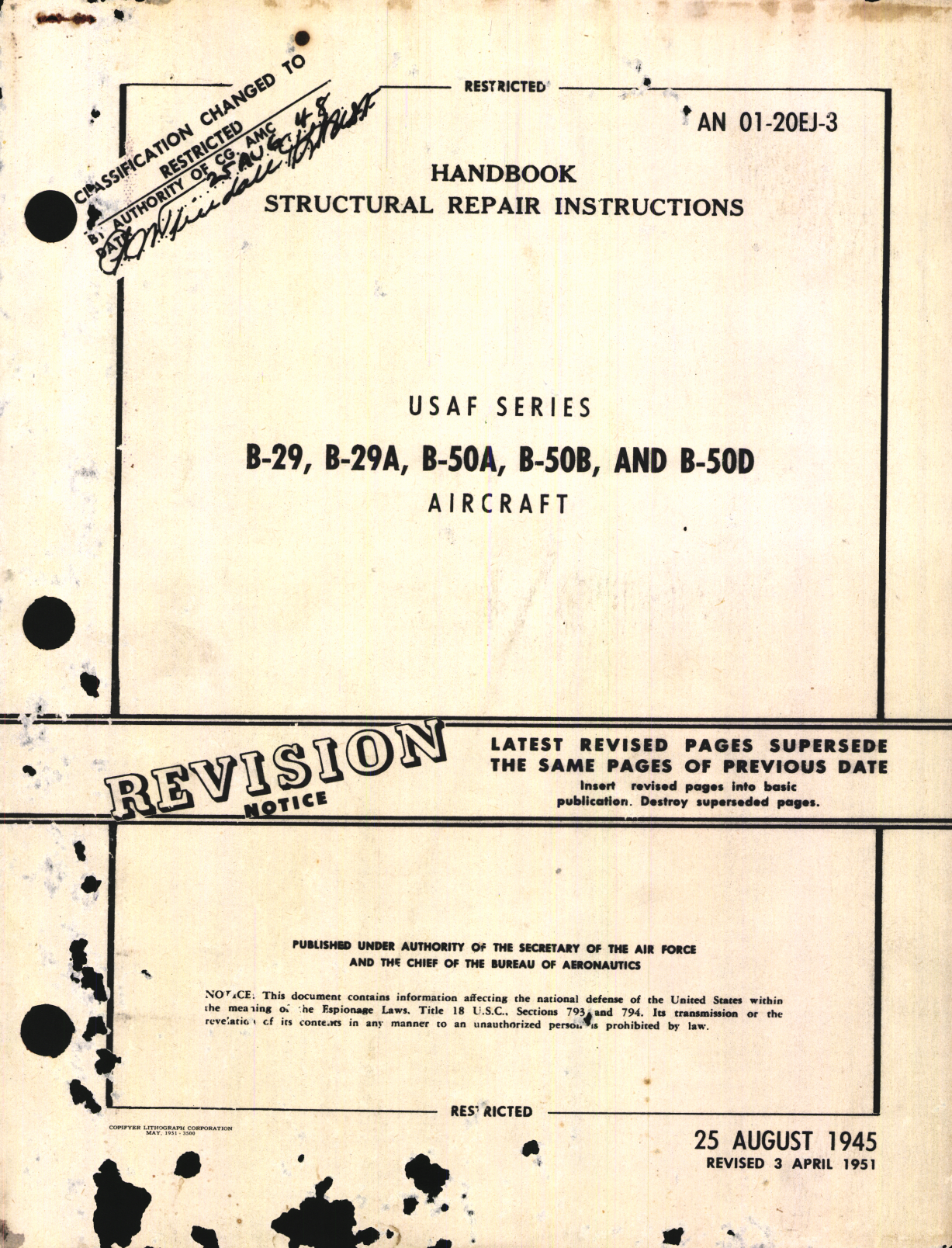 Sample page 1 from AirCorps Library document: Structural Repair Instructions for B-29, B-29A, B-50A, B-50B, and B-50D Aircraft