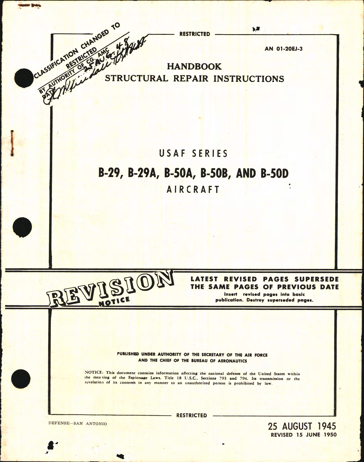 Sample page 1 from AirCorps Library document: Structural Repair Instructions for B-29, B-29A, B-50A, B-50B, and B-50D Aircraft