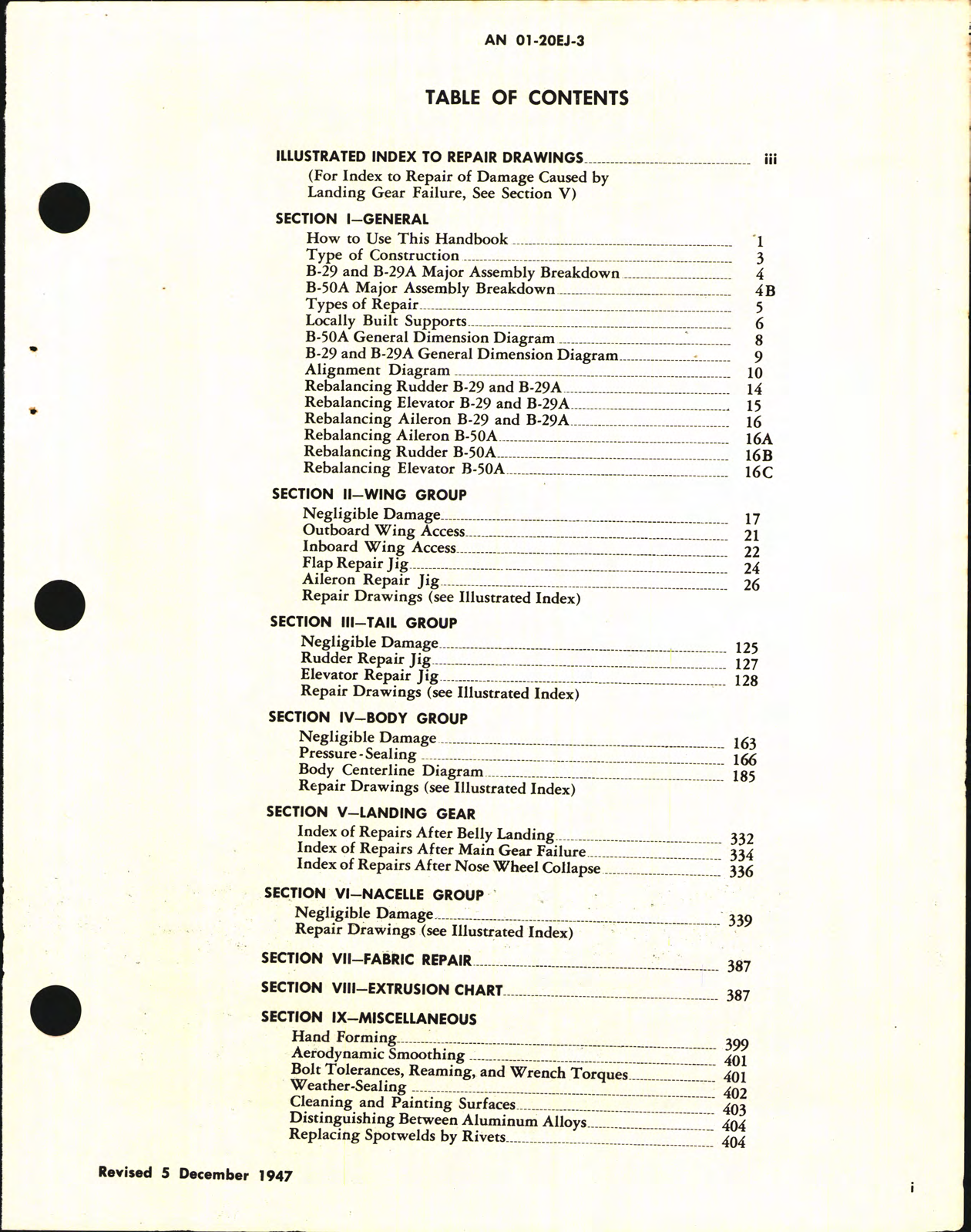 Sample page 5 from AirCorps Library document: Structural Repair Instructions for B-29, B-29A, B-50A, B-50B, and B-50D Aircraft