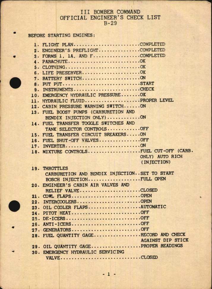 Sample page 7 from AirCorps Library document: B-29 Standard Operating Procedures for Flight Engineer