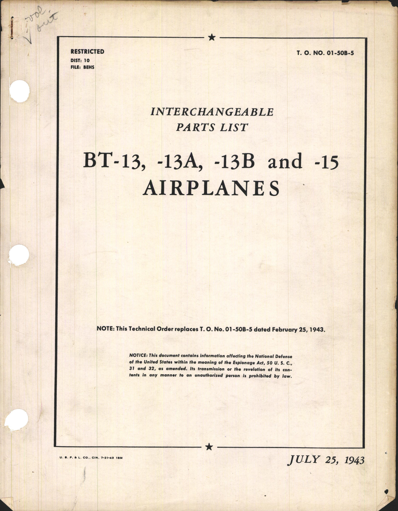 Sample page 1 from AirCorps Library document: Interchangeable Parts Catalog for BT-13, BT-13A, BT-13B, and BT-15 Airplanes