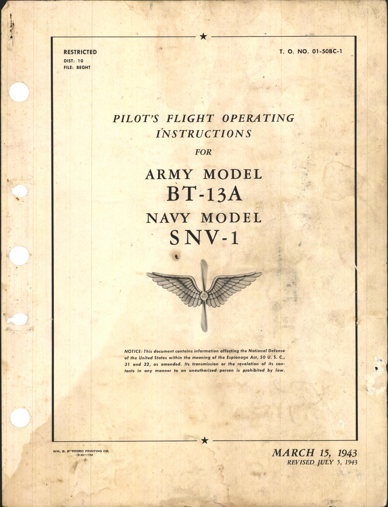 Sample page 1 from AirCorps Library document: Pilot's Flight Operating Instructions for BT-13A and SNV-1