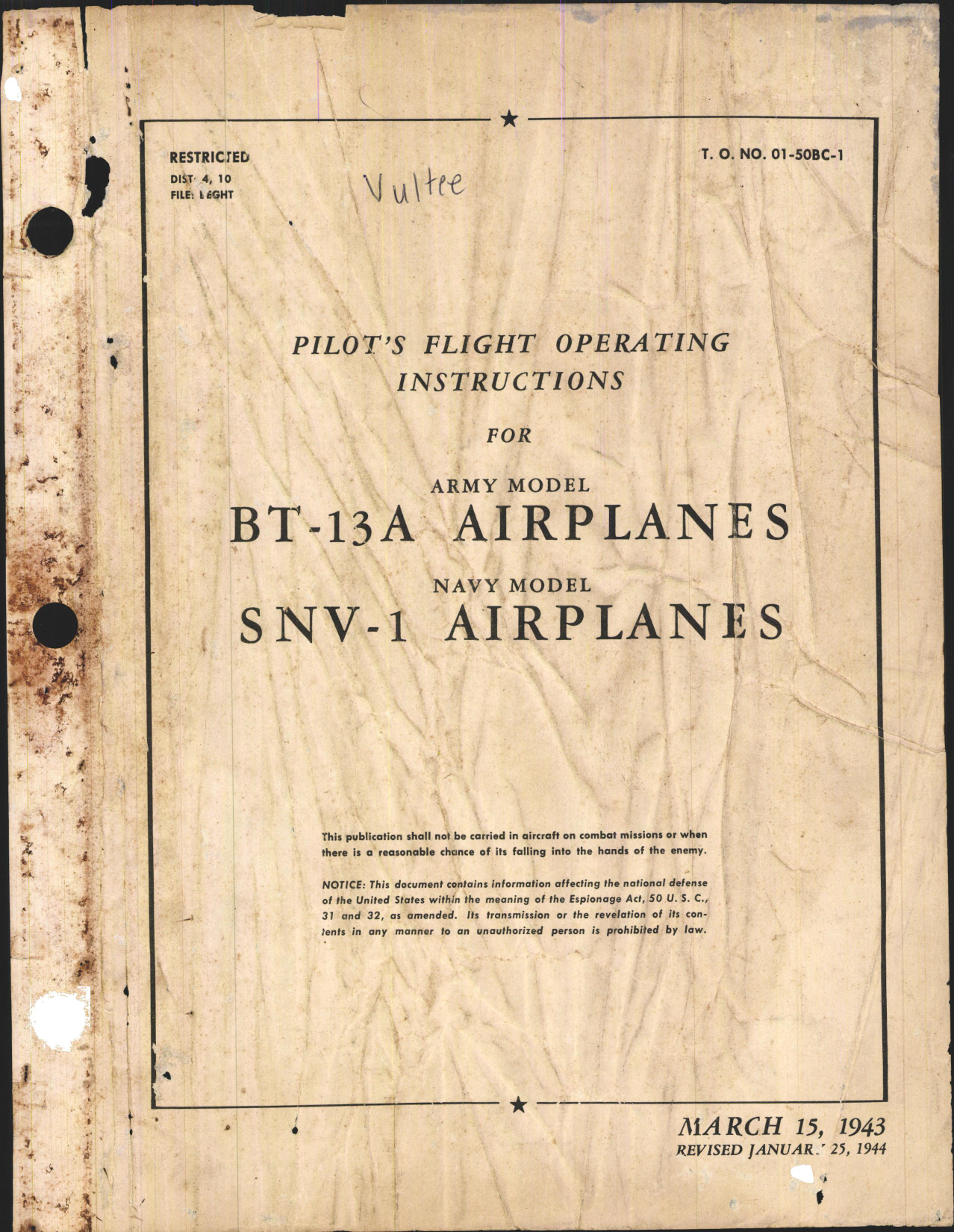 Sample page 1 from AirCorps Library document: Pilot's Flight Operating Instructions for BT-13A and SNV-1 Airplanes