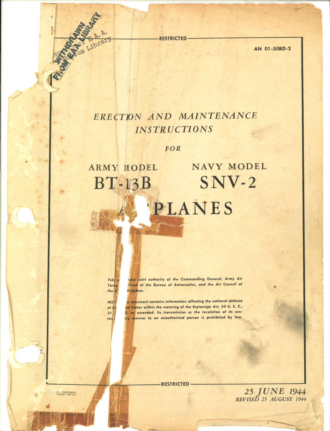 Sample page 1 from AirCorps Library document: Erection and Maintenance Instructions for BT-13B and SNV-2 Airplanes
