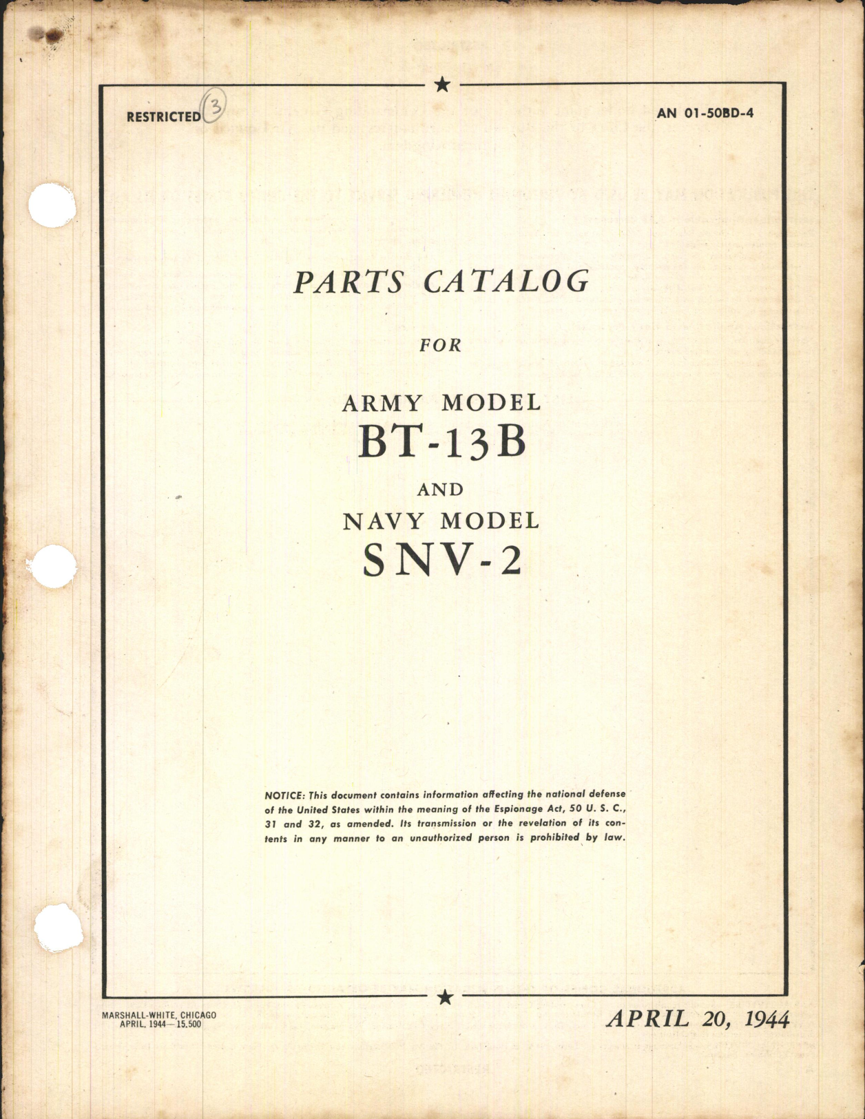 Sample page 1 from AirCorps Library document: Parts Catalog for BT-13B and SNV-2