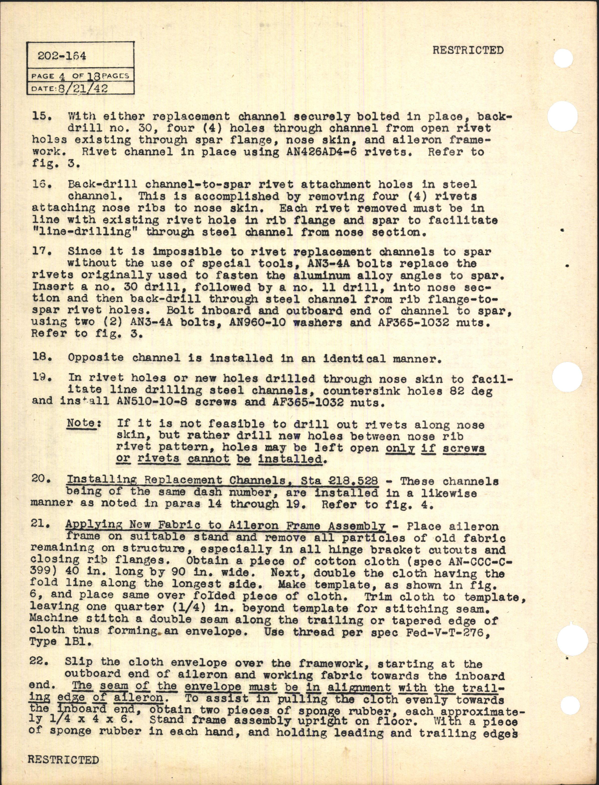 Sample page 4 from AirCorps Library document: Replacing Aileron Hinge Bracket Reinforcing Angles for BT-13A, BT-15, and SNV-1 Airplanes