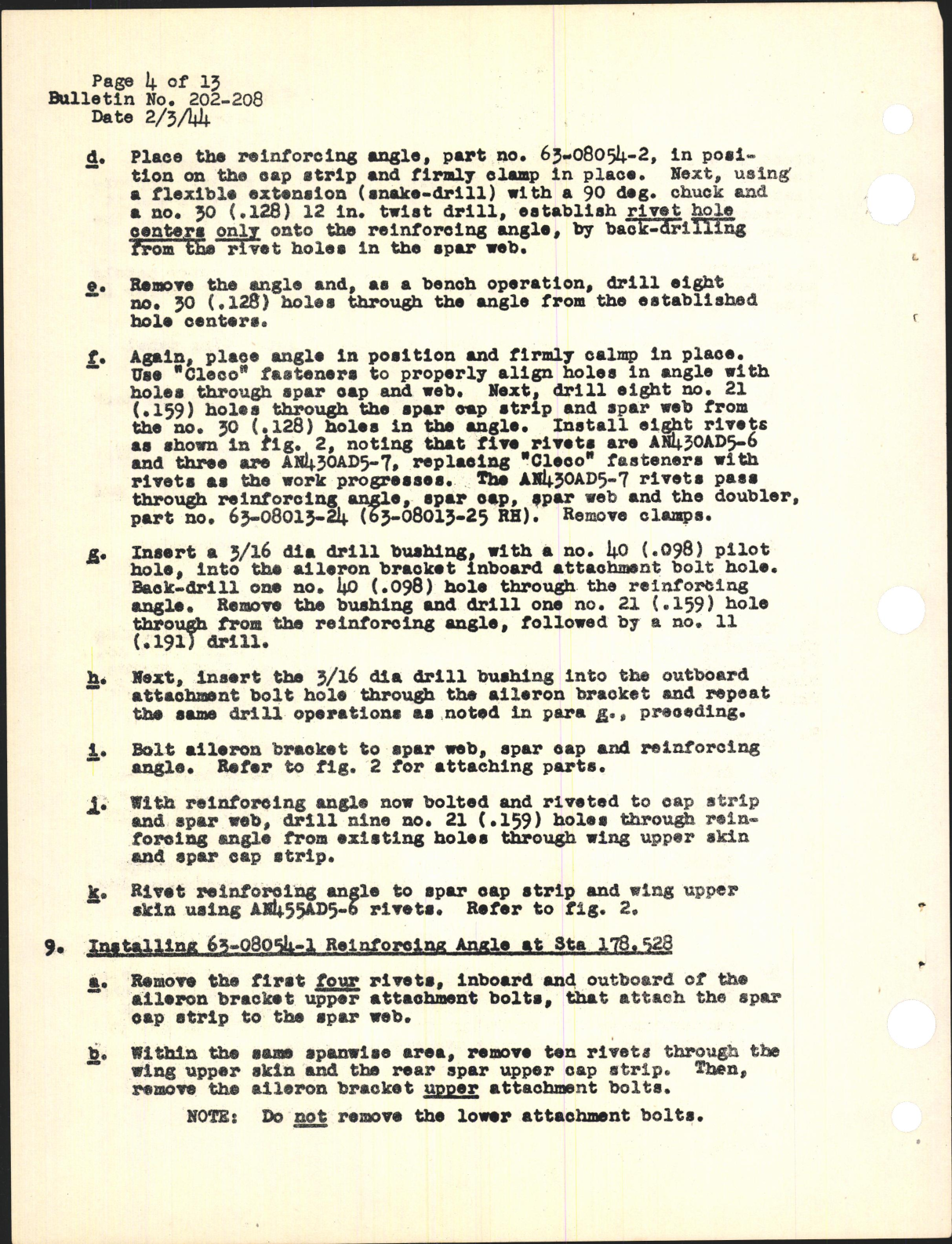 Sample page 4 from AirCorps Library document: Reinforcing Outer Wing Panel Rear Spar at Aileron Brackets