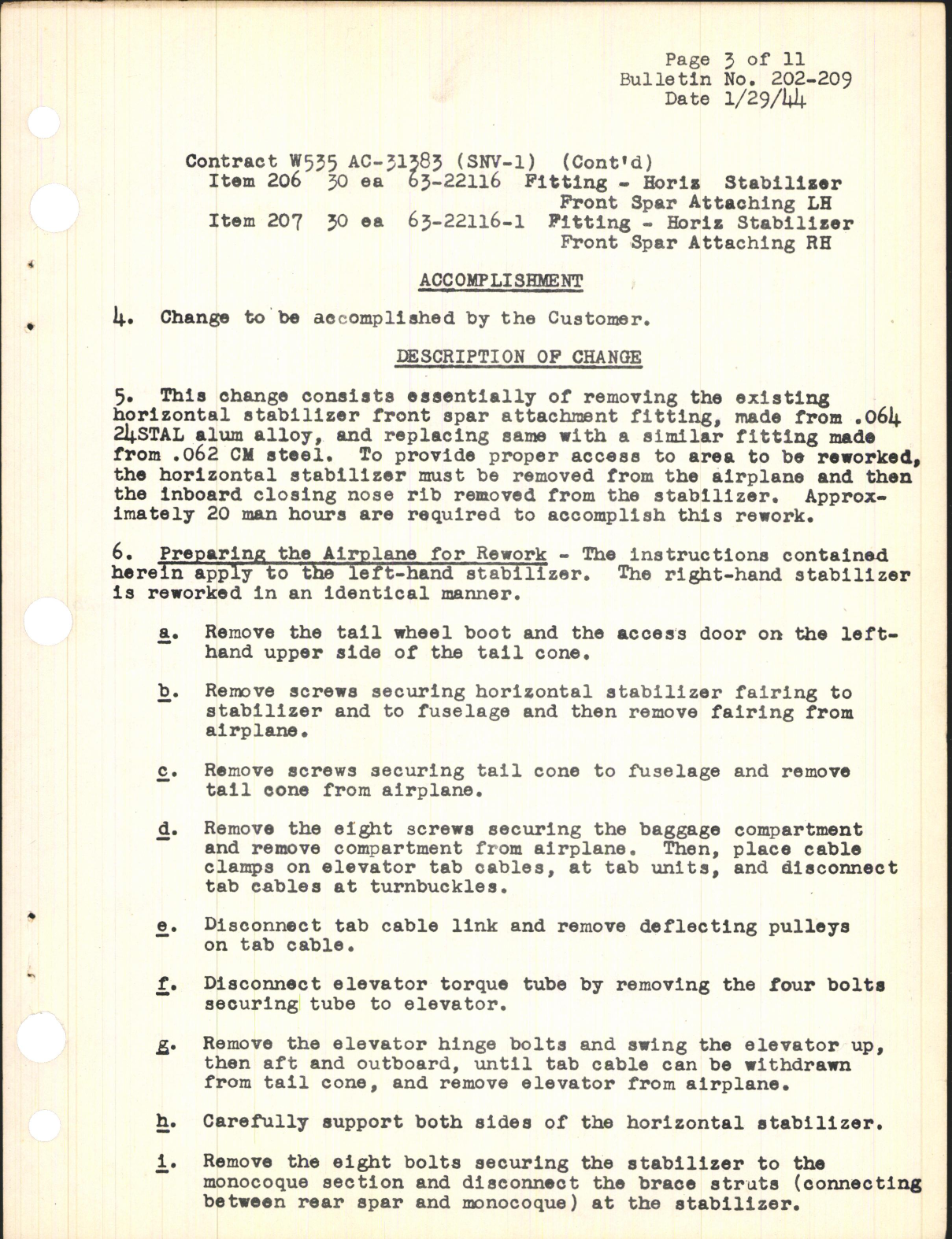 Sample page 3 from AirCorps Library document: Replacing Horizontal Stabilizer Front Spar Attachment Fitting