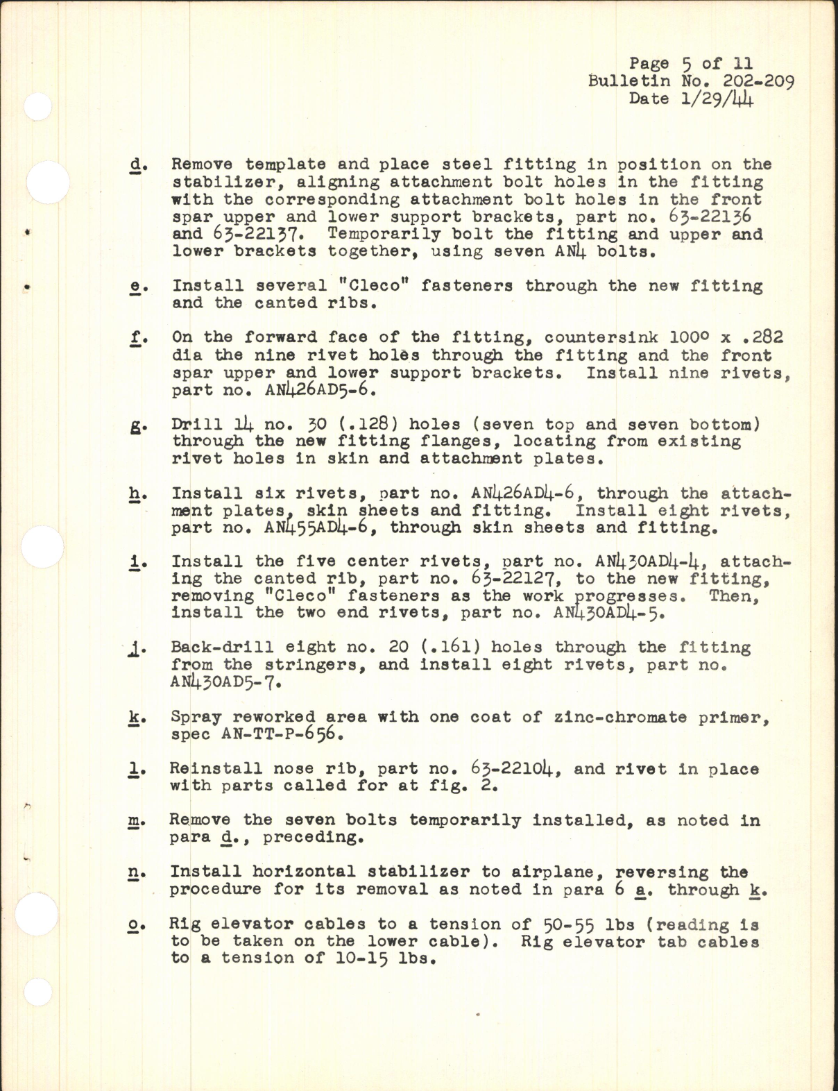 Sample page 5 from AirCorps Library document: Replacing Horizontal Stabilizer Front Spar Attachment Fitting