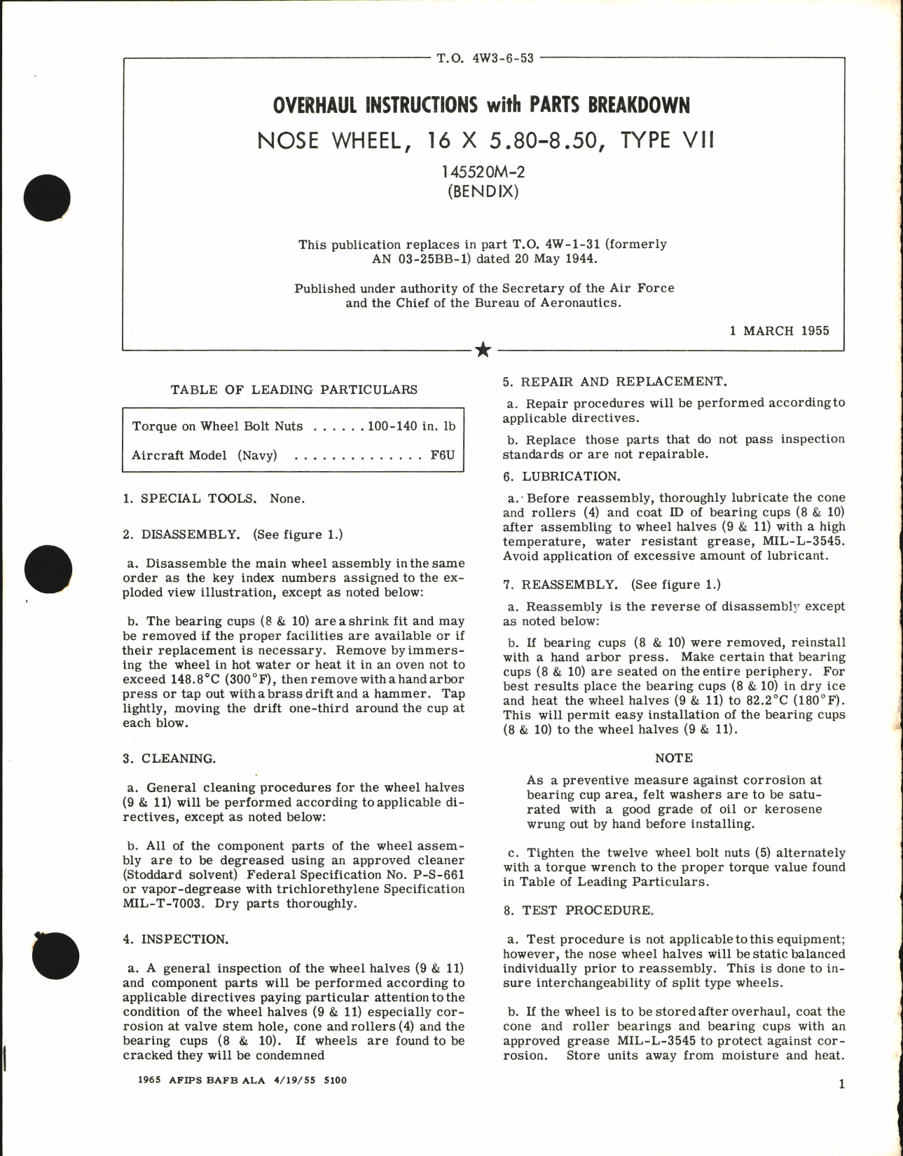 Sample page 1 from AirCorps Library document: Overhaul Instructions with Parts Breakdown for Nose Wheel 16 x 5.80-8.50, Type VII