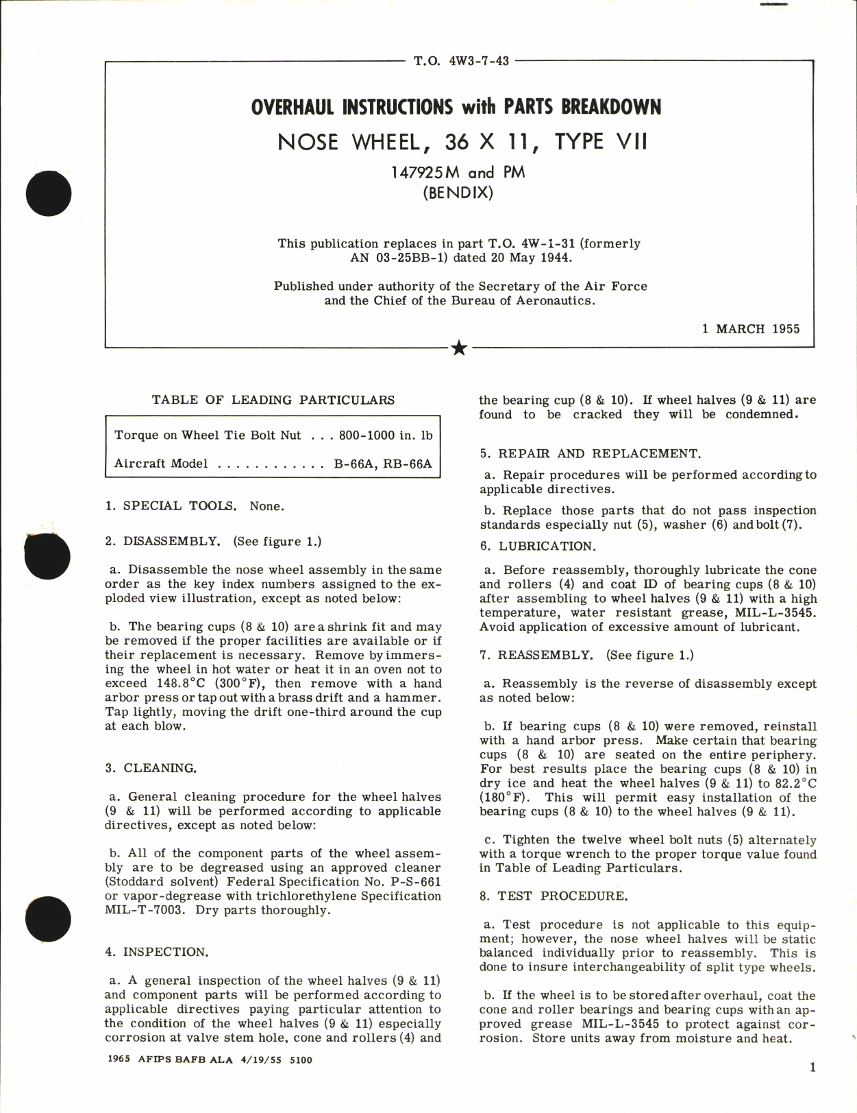 Sample page 1 from AirCorps Library document: Overhaul Instructions with Parts Breakdown for Nose Wheel 36 x 11, Type VII