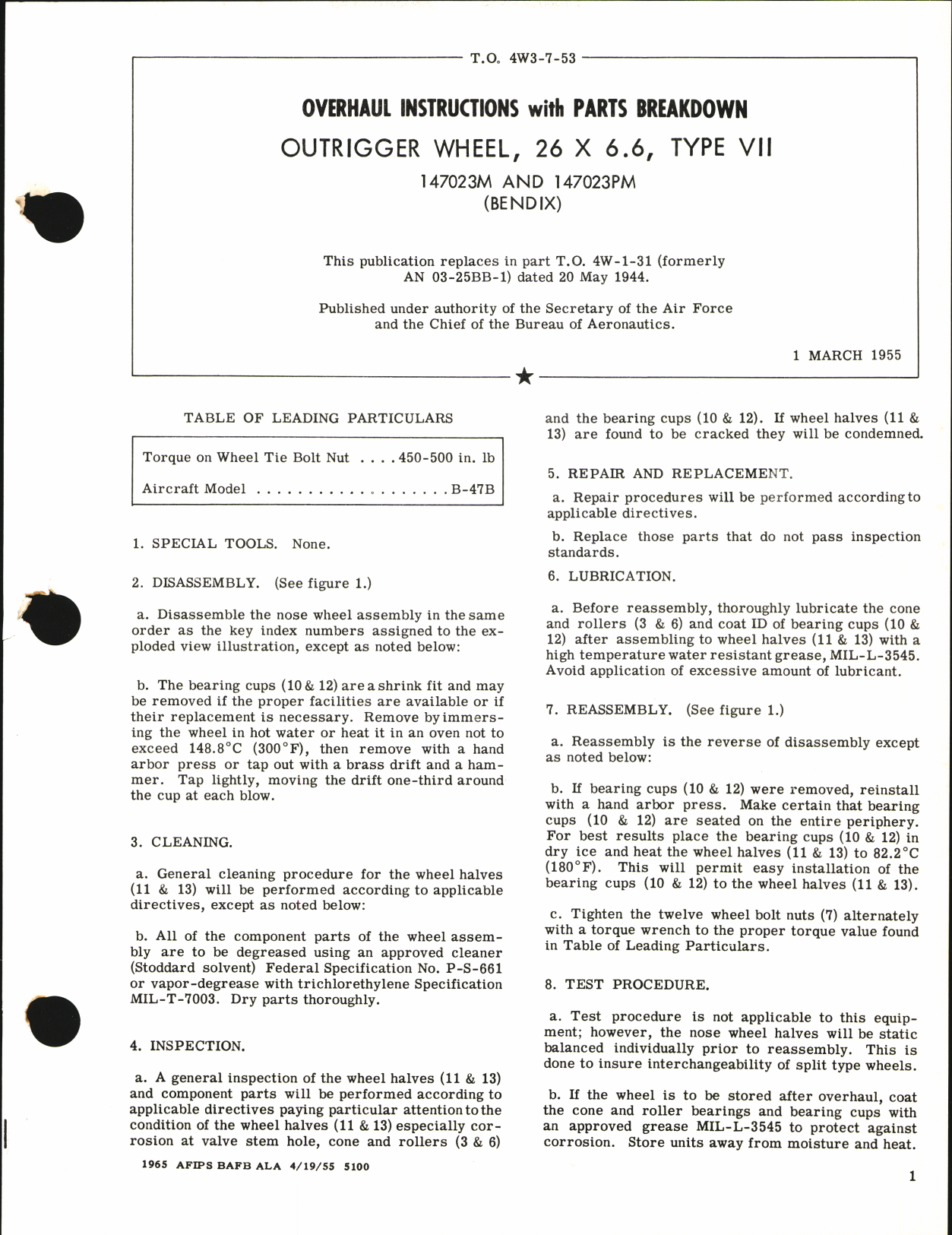 Sample page 1 from AirCorps Library document: Overhaul Instructions with Parts Breakdown for Outrigger Wheel 26 x 6.6, Type VII