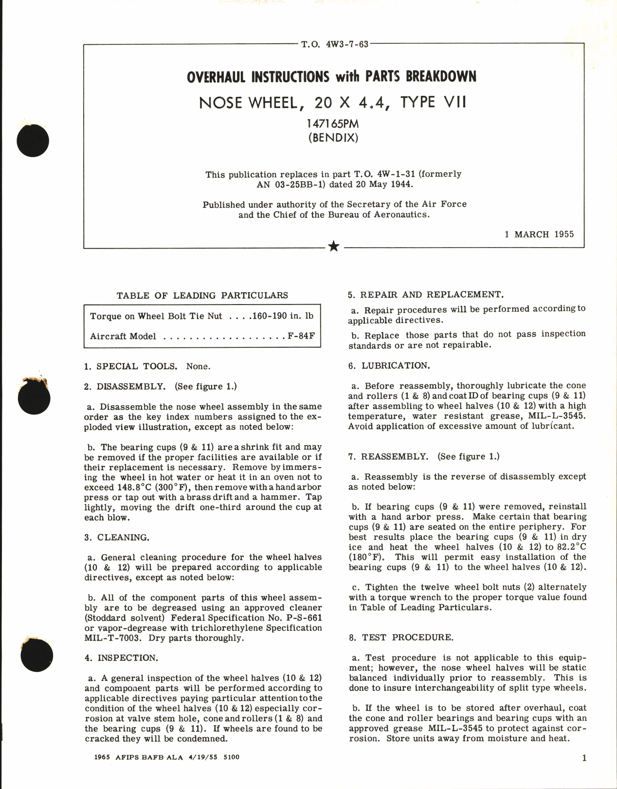Sample page 1 from AirCorps Library document: Overhaul Instructions with Parts Breakdown for Nose Wheel 20 x 4.4, Type VII