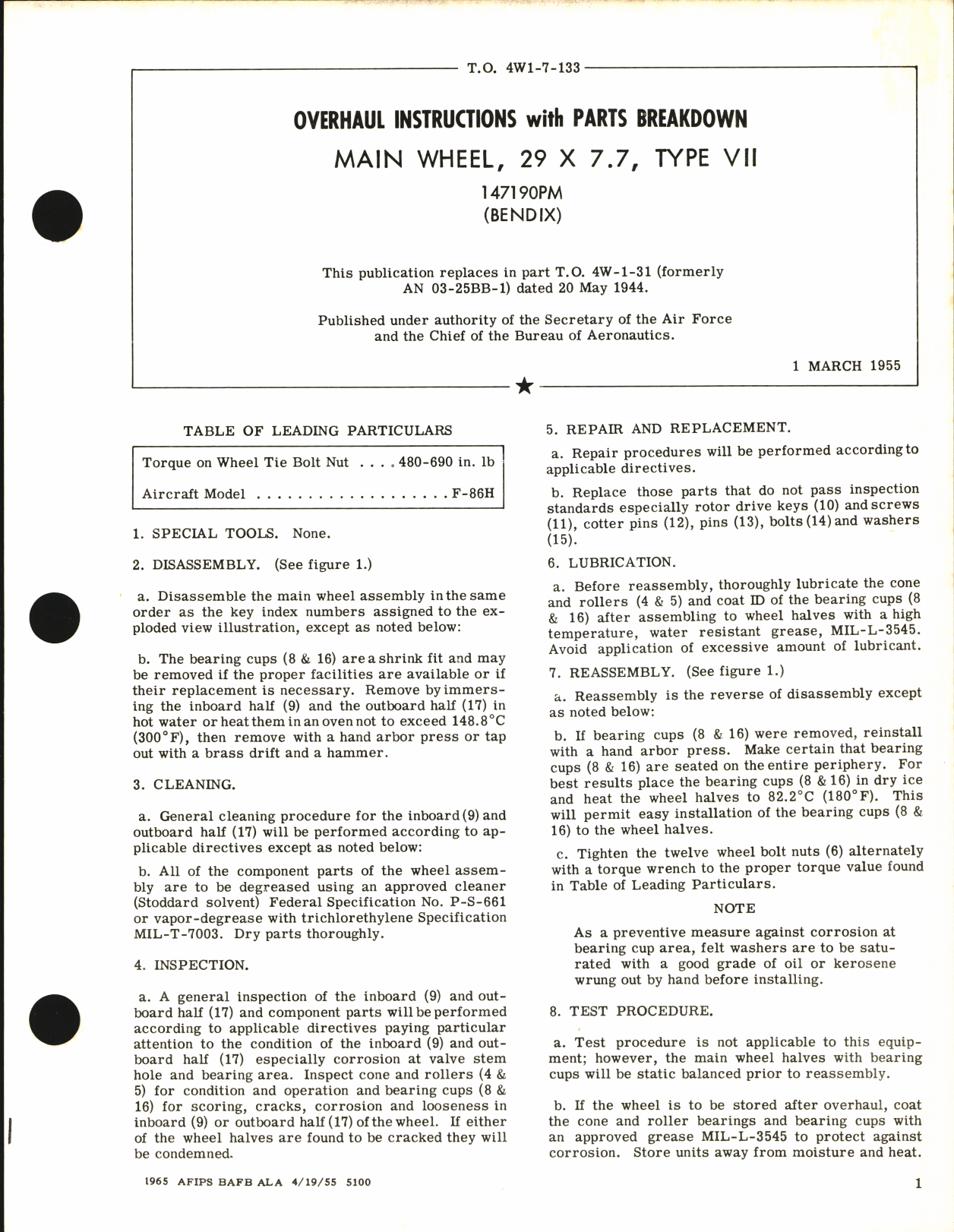 Sample page 1 from AirCorps Library document: Overhaul Instructions with Parts Breakdown for Main Wheel 29 x 7.7, Type VII