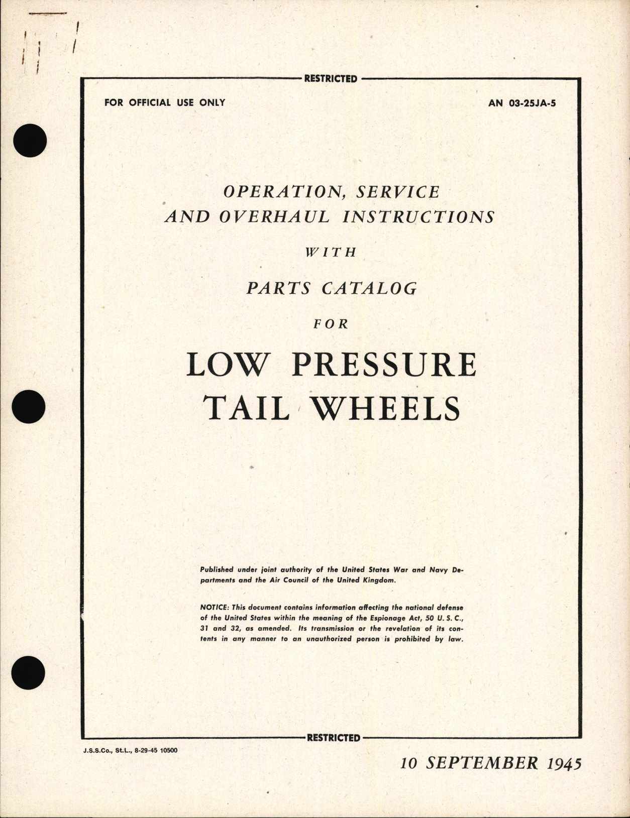 Sample page 1 from AirCorps Library document: Operation, Service, & Overhaul Instructions with Parts Catalog for Low Pressure Tail Wheels