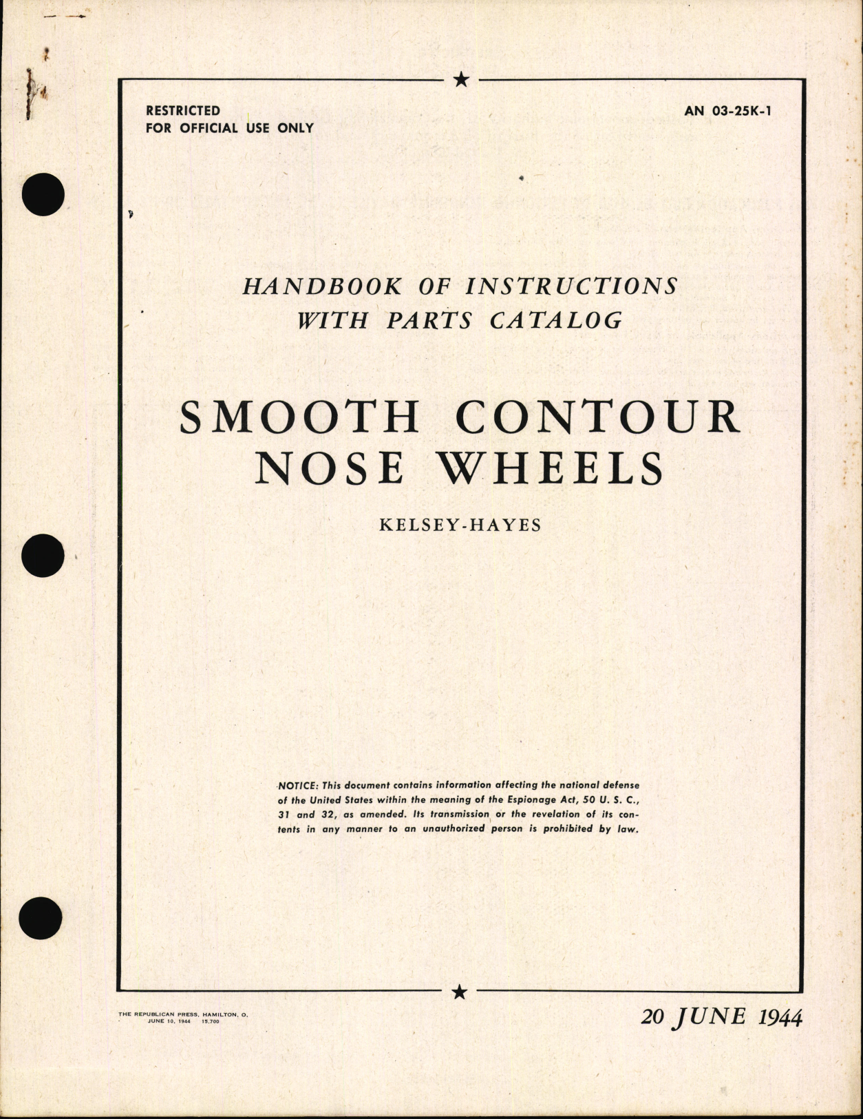 Sample page 1 from AirCorps Library document: Handbook of Instructions with Parts Catalog for Smooth Contour Nose Wheels