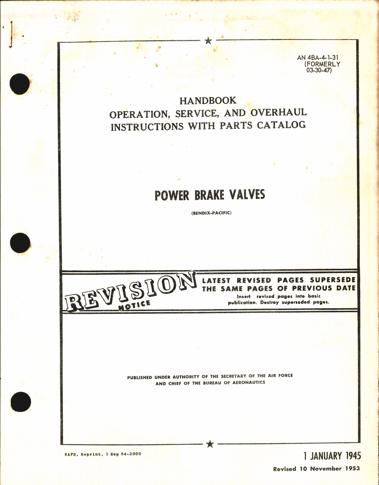 Sample page 1 from AirCorps Library document: Operation, Service & Overhaul Instructions with Parts Catalog for Power Brake Valves