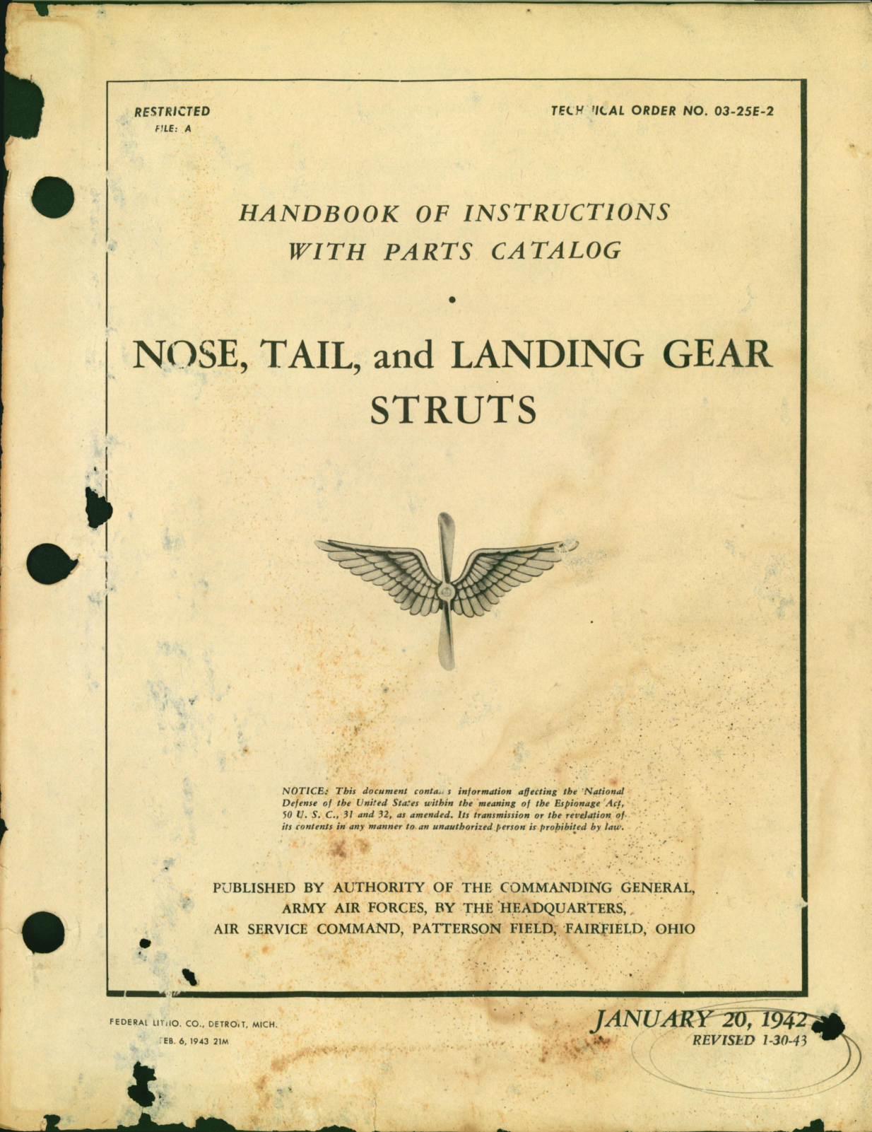 Sample page 1 from AirCorps Library document: Handbook of Instructions with Parts Catalog for Nose, Tail, and Landing Gear Struts