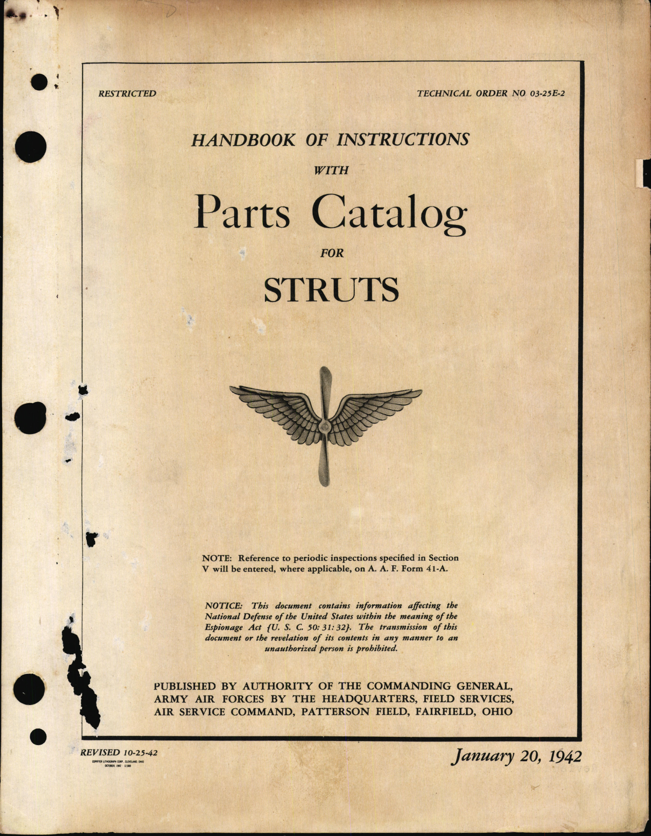 Sample page 1 from AirCorps Library document: Handbook of Instructions with Parts Catalog for Struts