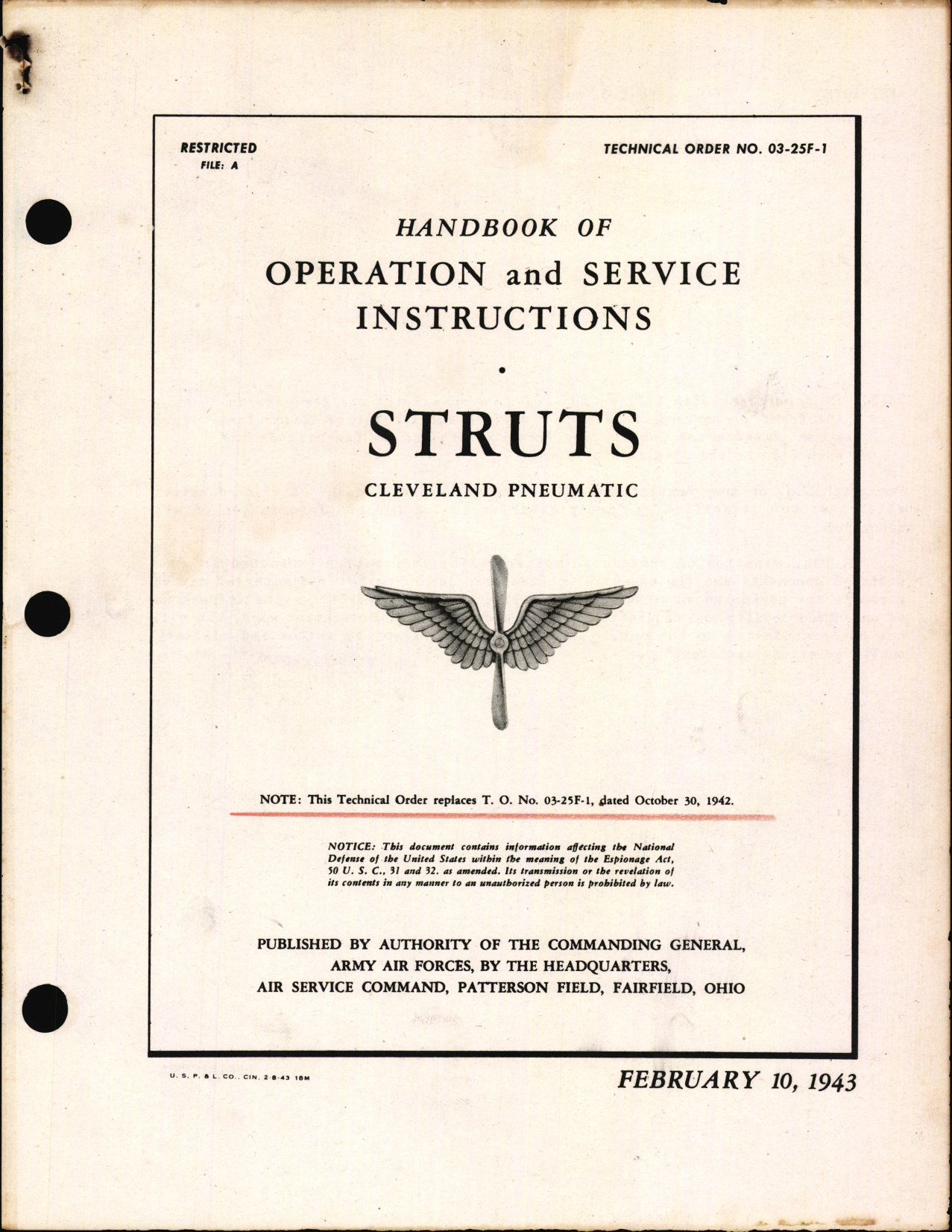 Sample page 1 from AirCorps Library document: Handbook of Operation and Service Instructions for Struts