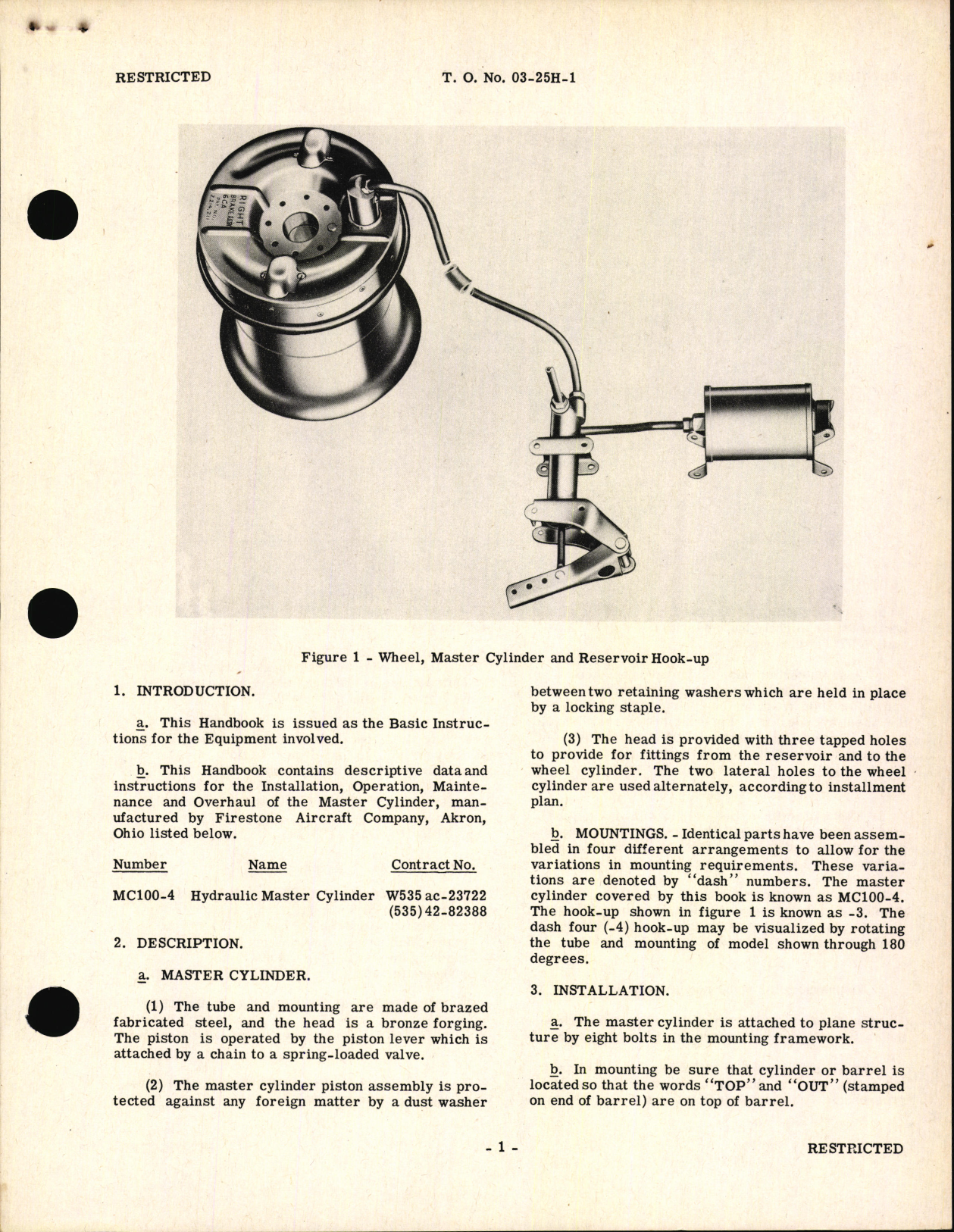Sample page 5 from AirCorps Library document: Handbook of Instructions with Parts Catalog for Model MC100 Hydraulic Master Cylinder