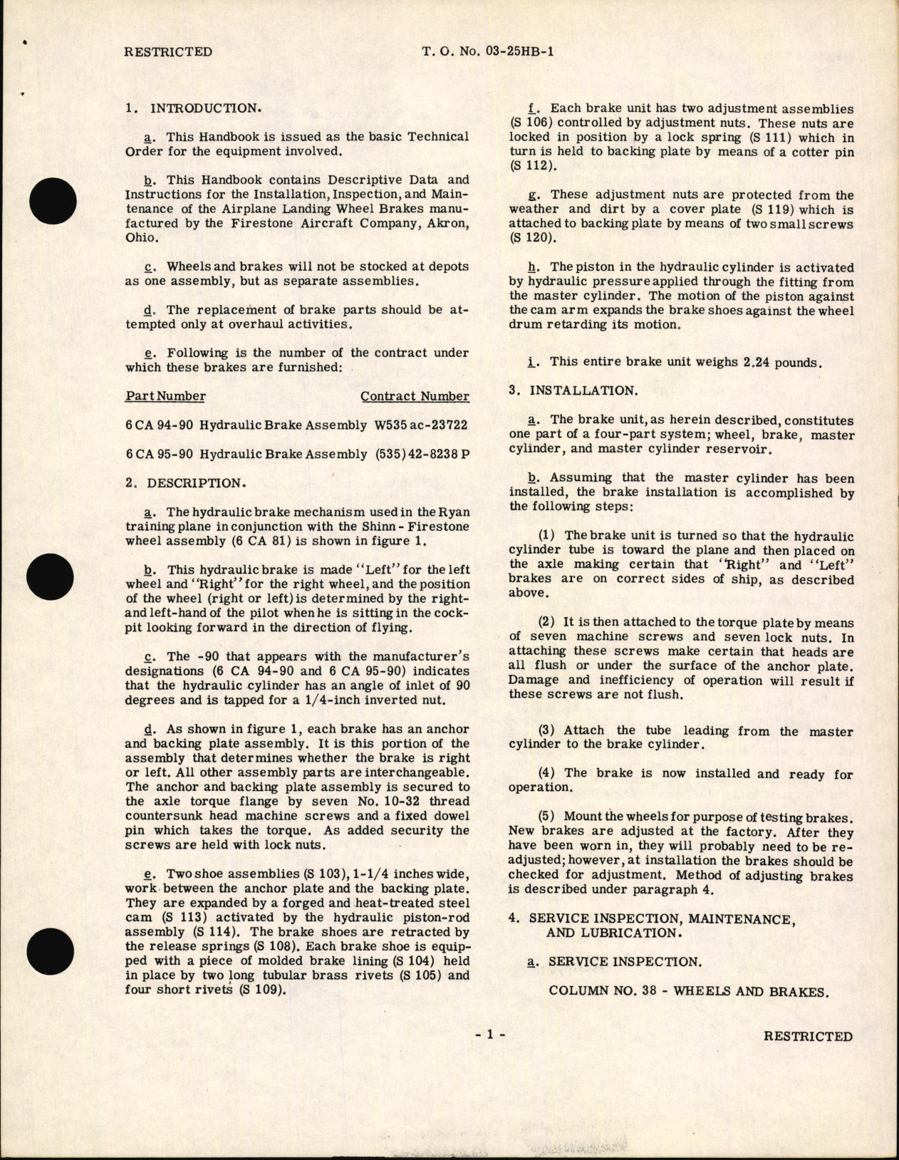 Sample page 5 from AirCorps Library document: Handbook of Instructions for Model 6 CA 94-90 and 6 CA 95-90 Hydraulic Brake Assembly