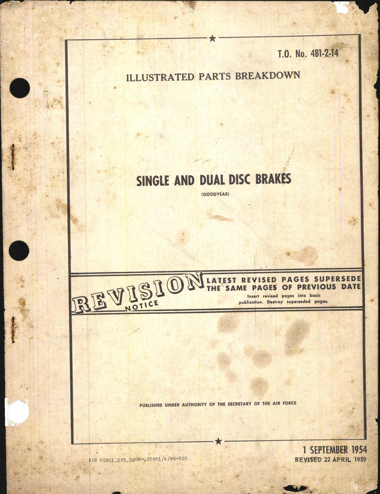 Sample page 1 from AirCorps Library document: Illustrated Parts Breakdown for Single and Dual Disc Brakes (Goodyear)