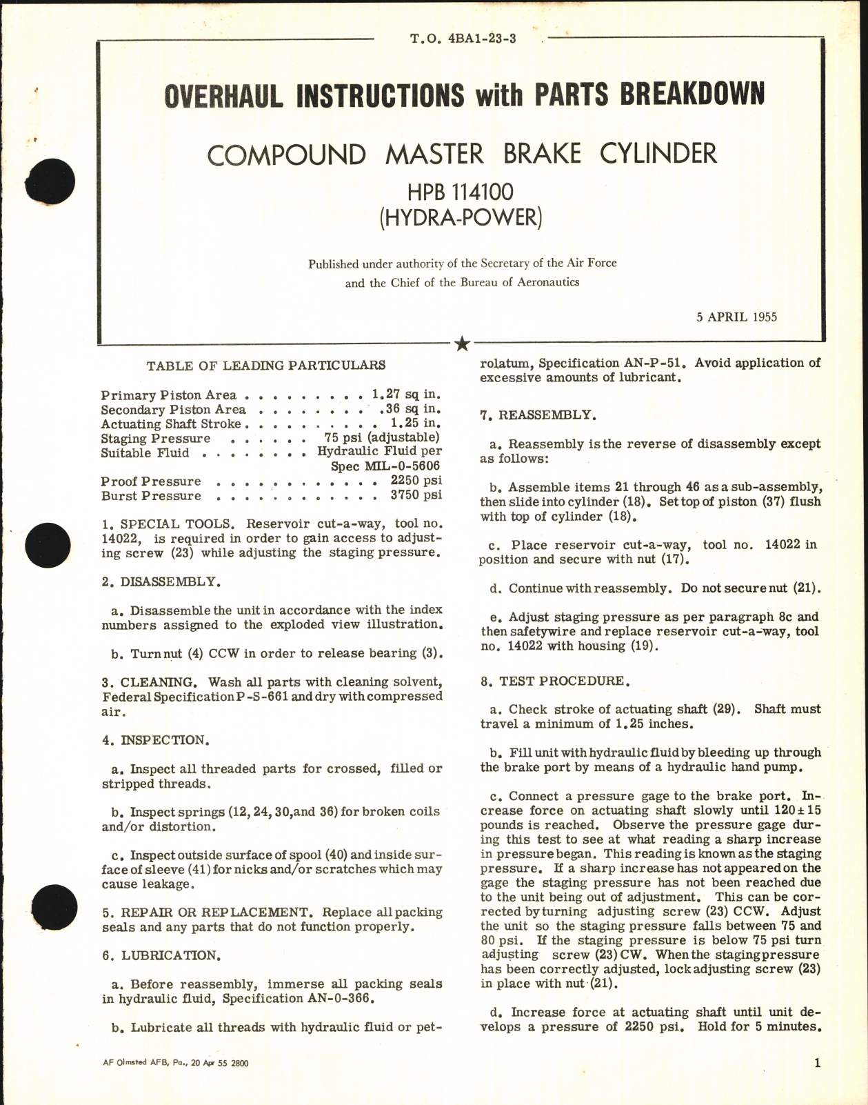 Sample page 1 from AirCorps Library document: Overhaul Instructions with Parts Breakdown for Compound Master Brake Cylinder HPB 114100