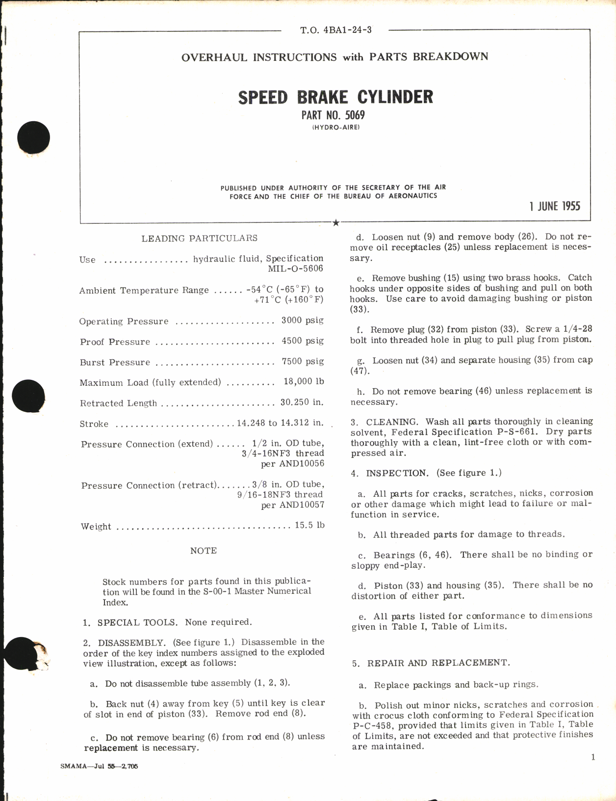 Sample page 1 from AirCorps Library document: Overhaul Instructions with Parts Breakdown for Speed Brake Cylinder