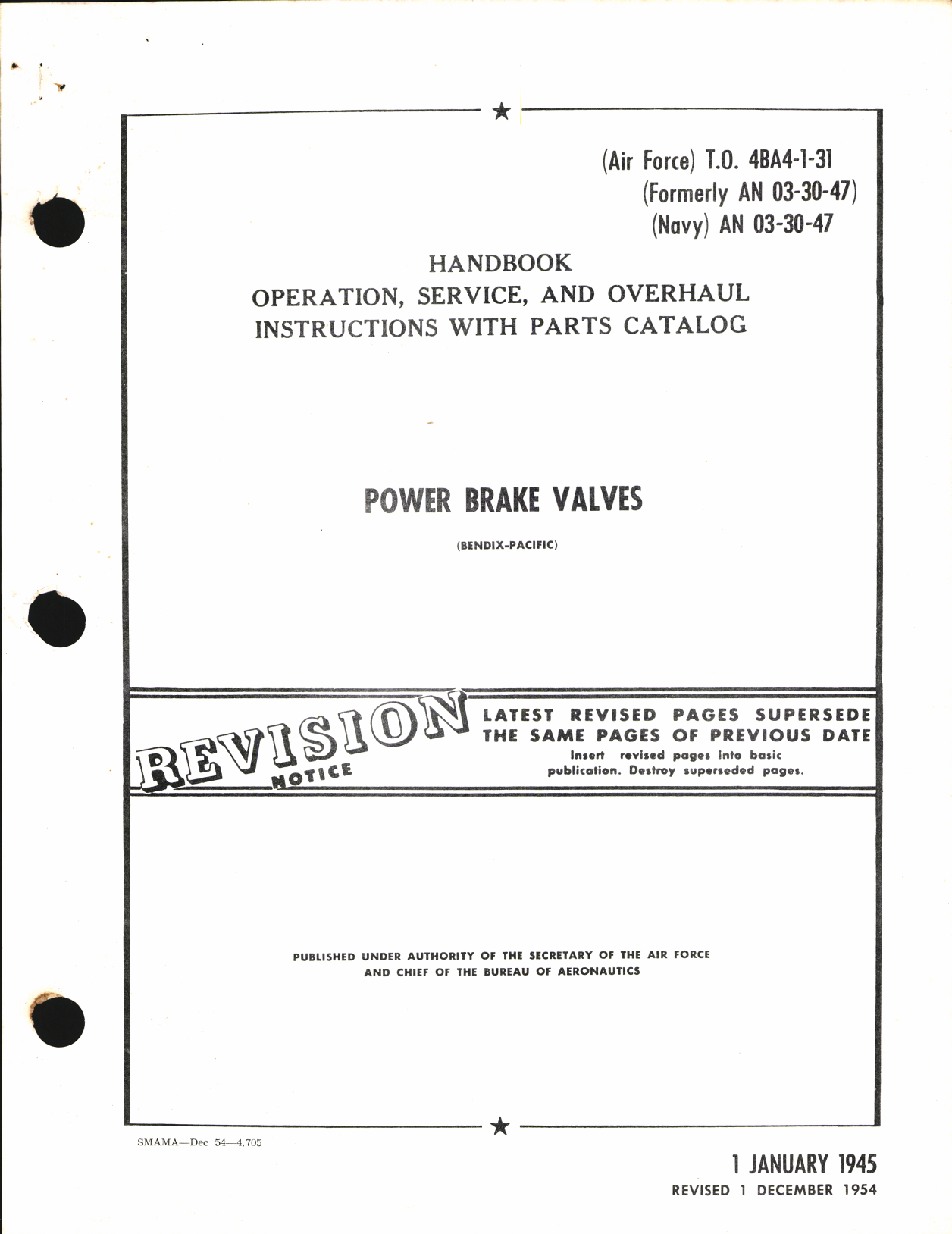 Sample page 1 from AirCorps Library document: Operation, Service & Overhaul Instructions with Parts Catalog for Power Brake Valves