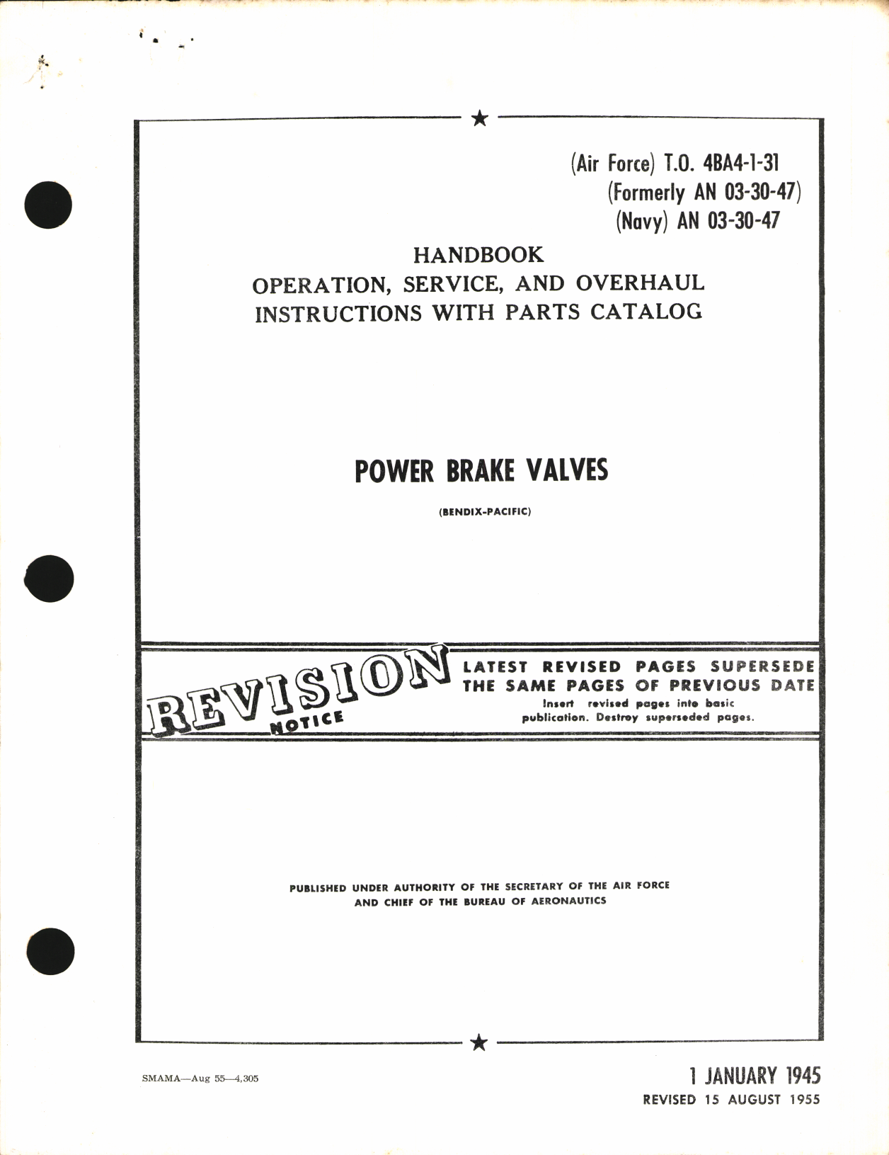 Sample page 1 from AirCorps Library document: Operation, Service, & Overhaul Instructions with Parts Catalog for Power Brake Valves