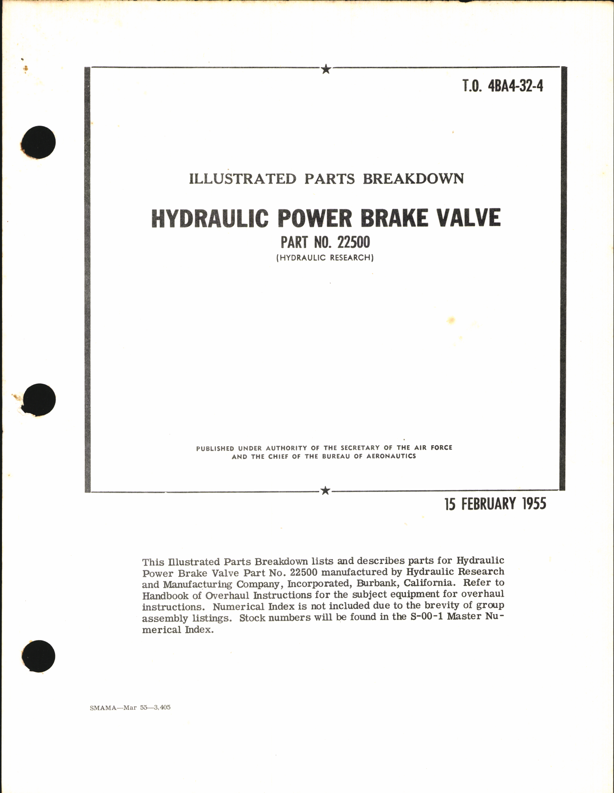 Sample page 1 from AirCorps Library document: Illustrated Parts Breakdown for Hydraulic Power Brake Valve