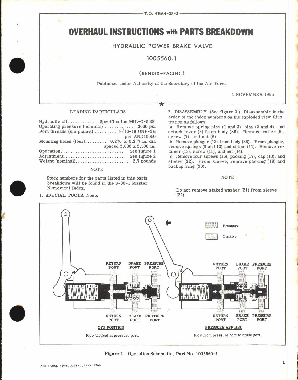 Sample page 1 from AirCorps Library document: Overhaul Instructions with Parts Breakdown for Hydraulic Power Brake Valve