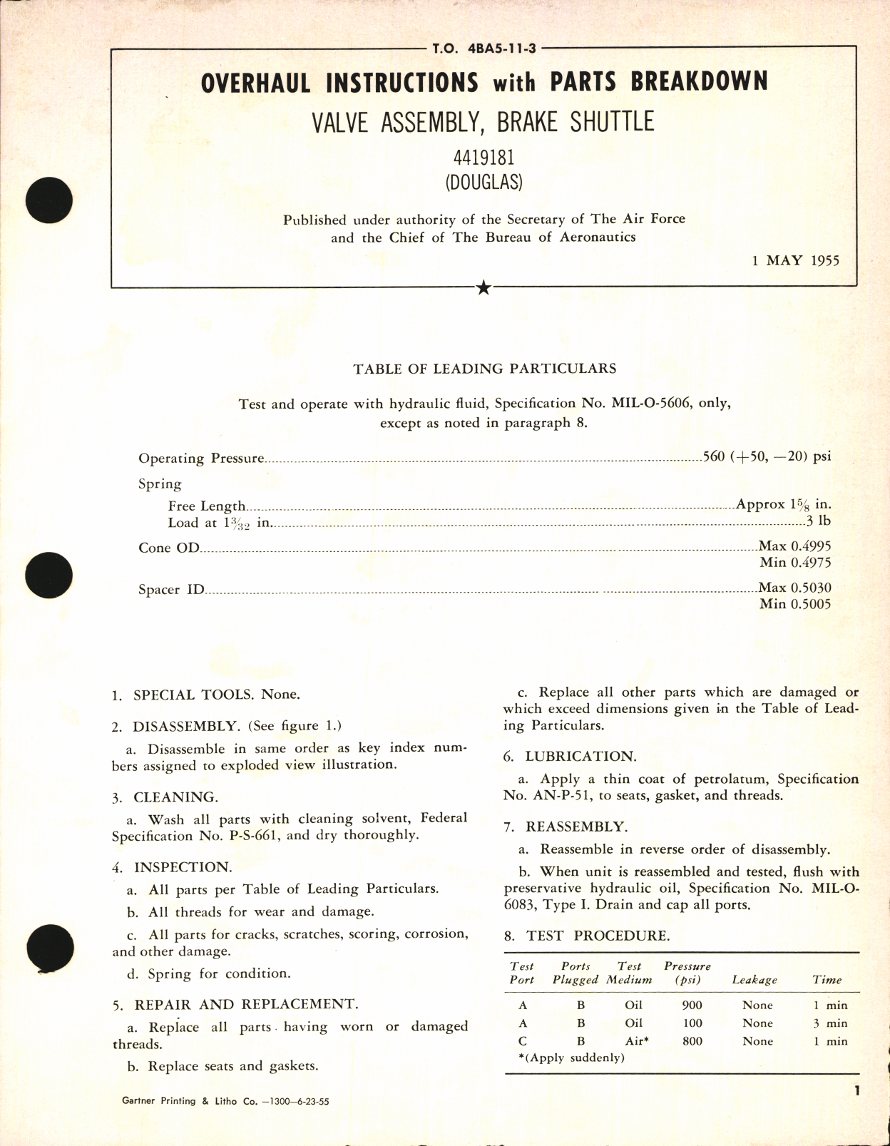 Sample page 1 from AirCorps Library document: Overhaul Instructions with Parts Breakdown for Valve Assembly, Brake Shuttle