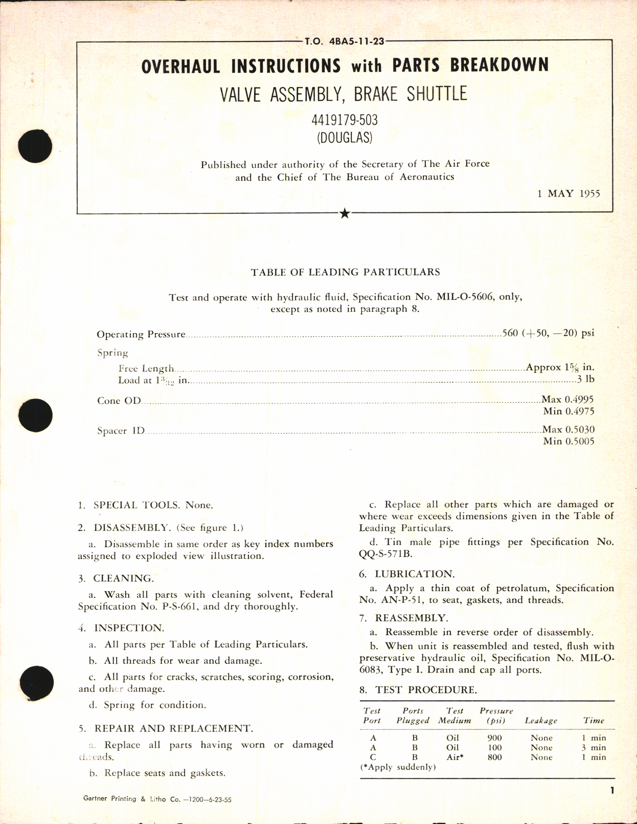Sample page 1 from AirCorps Library document: Overhaul Instructions with Parts Breakdown for Valve Assembly, Brake Shuttle 4419179-503