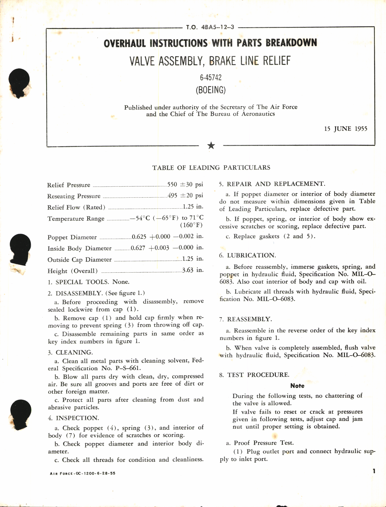 Sample page 1 from AirCorps Library document: Overhaul Instructions with Parts Breakdown for Valve Assembly, Brake Line Relief
