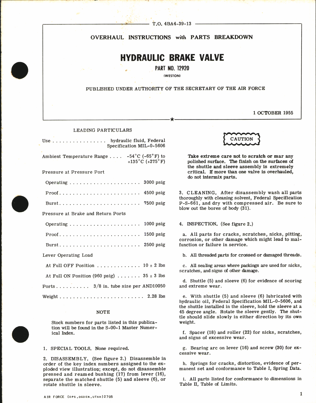 Sample page 1 from AirCorps Library document: Overhaul Instructions with Parts Breakdown for Hydraulic Brake Valve