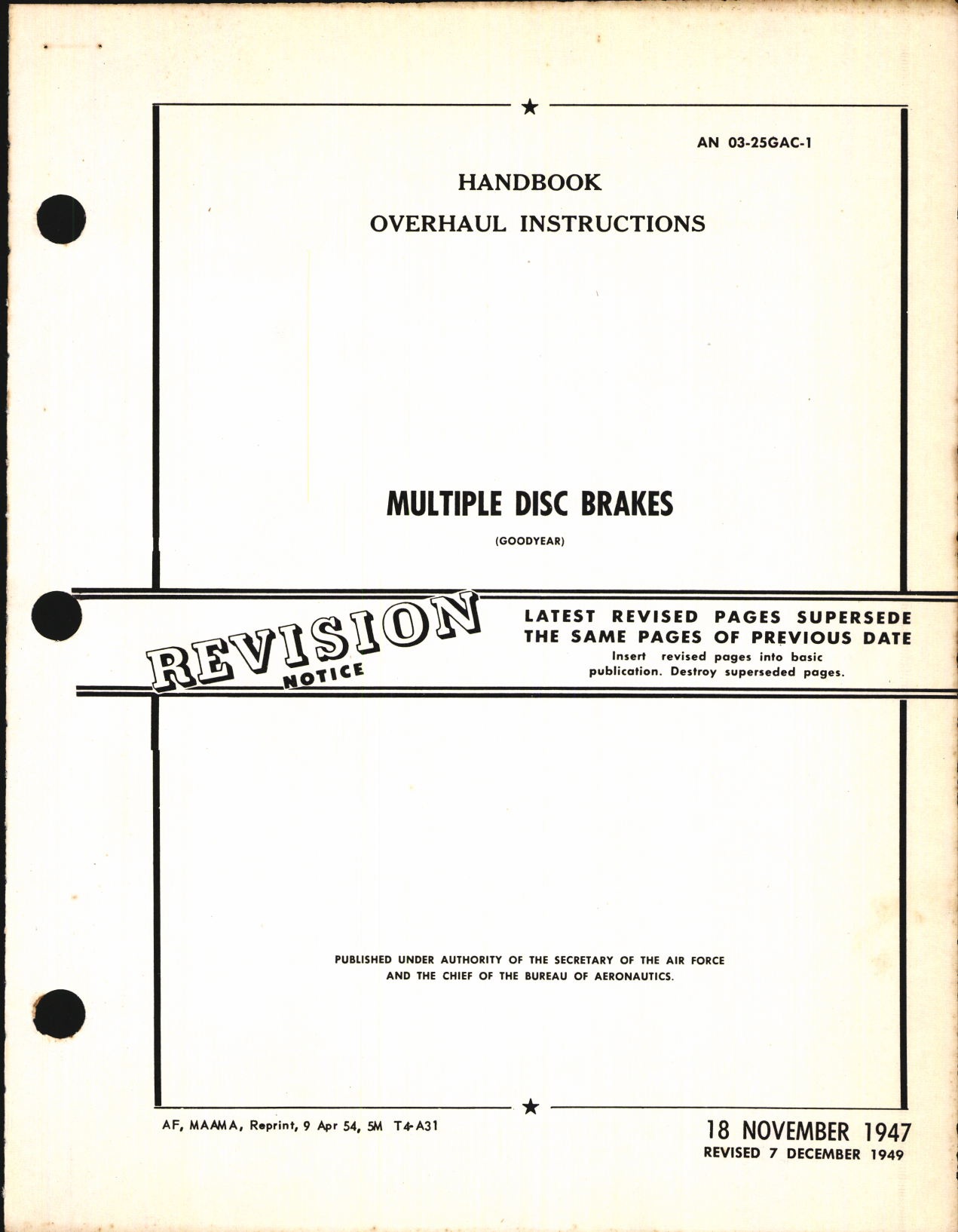 Sample page 1 from AirCorps Library document: Overhaul Instructions for Multiple Disc Brakes (Goodyear)