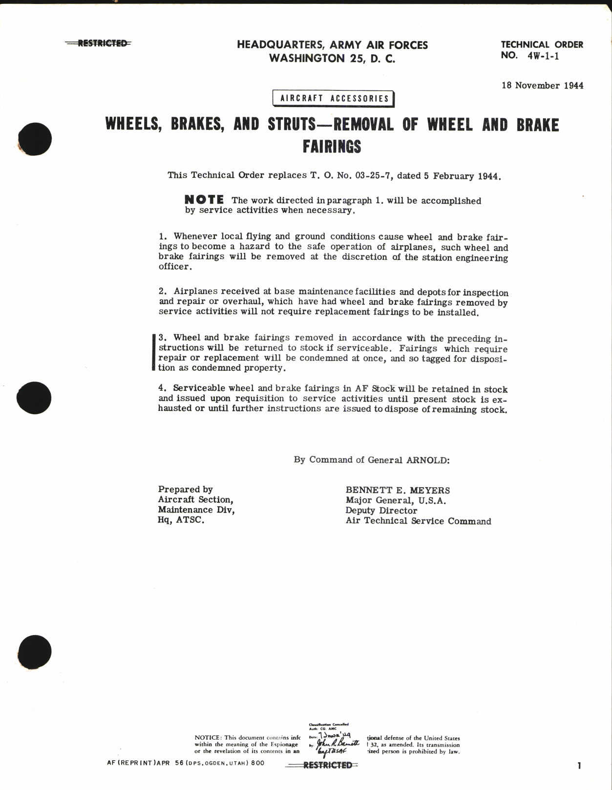 Sample page 1 from AirCorps Library document: Removal of Wheel and Brake Fairings