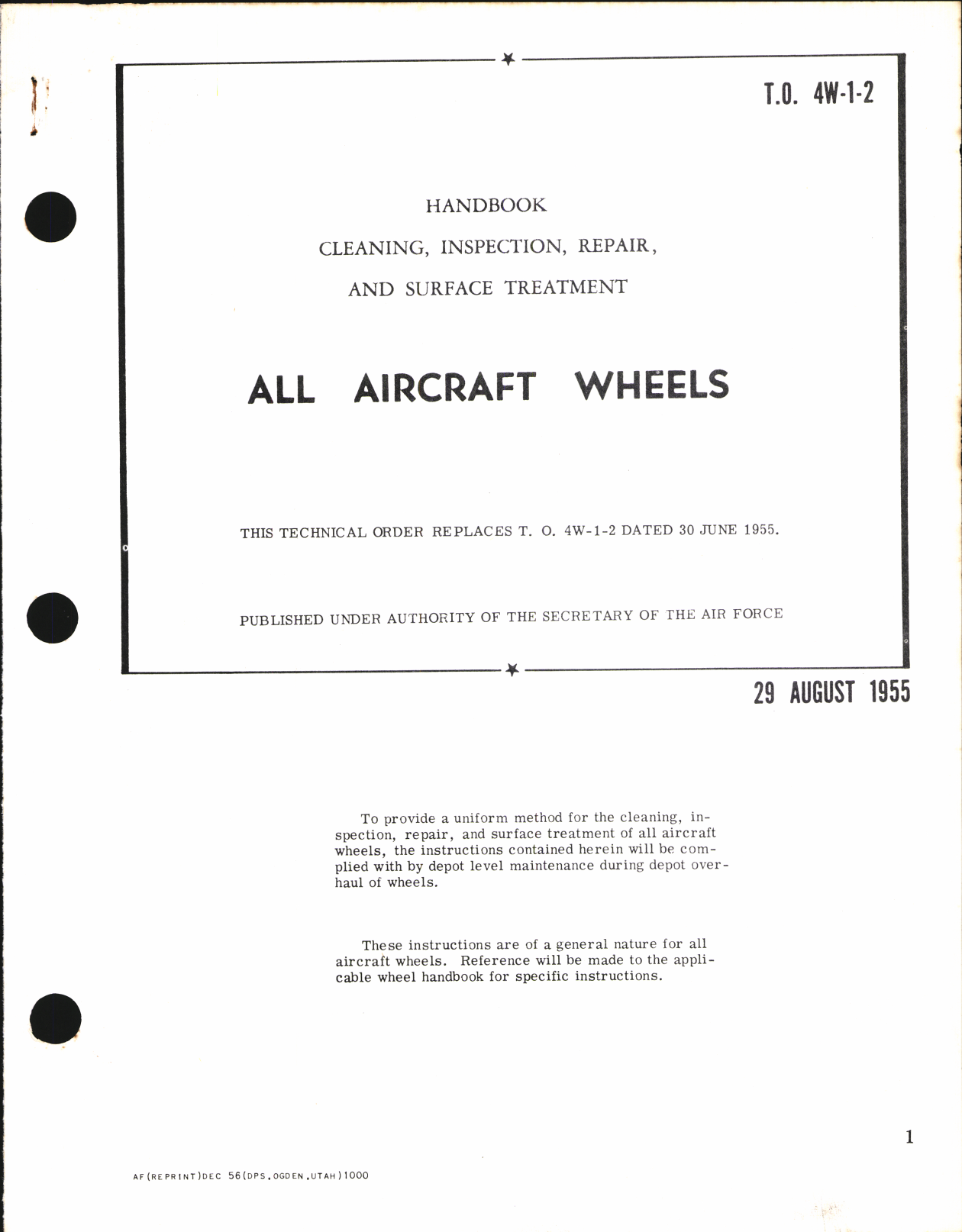 Sample page 1 from AirCorps Library document: Cleaning, Inspection, Repair, and Surface Treatment for All Aircraft Wheels